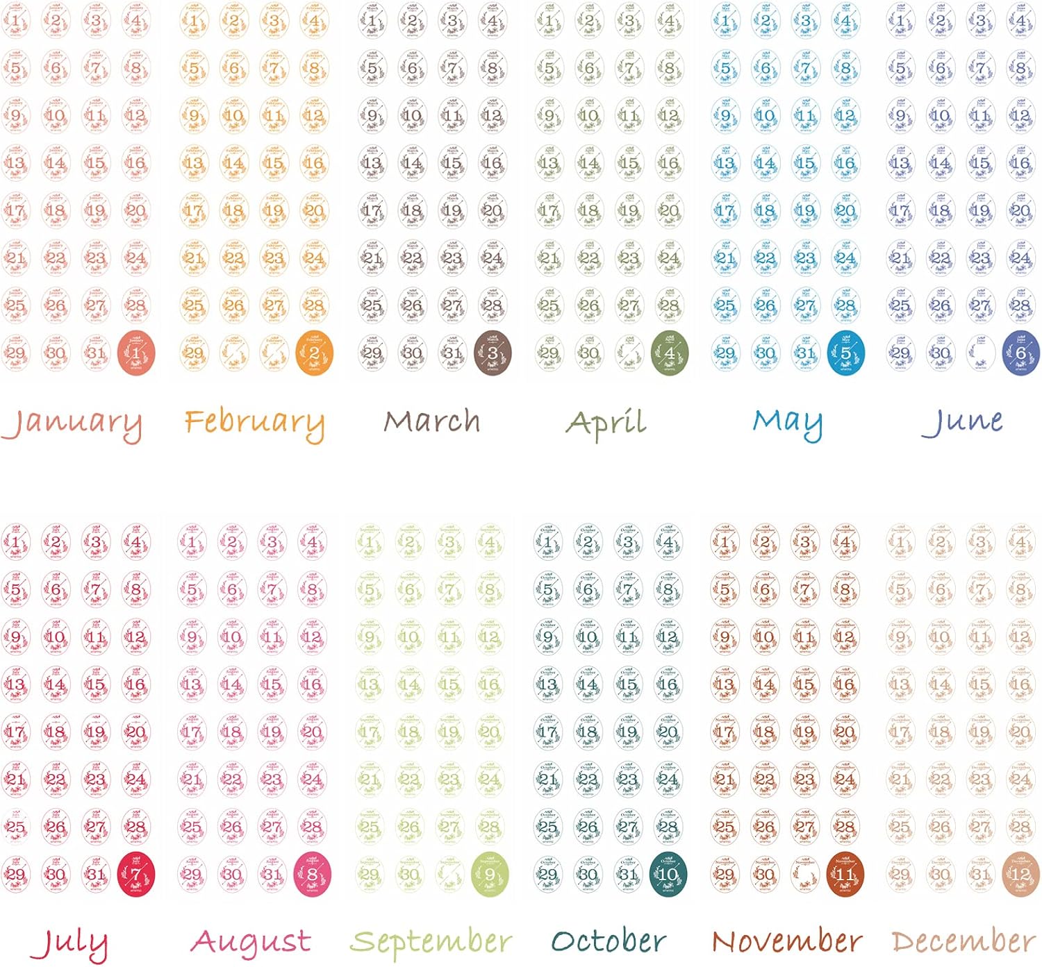 Aixoom 12 Monthly Calendar Number Stickers, Colorful Planner Date Stickers image 3