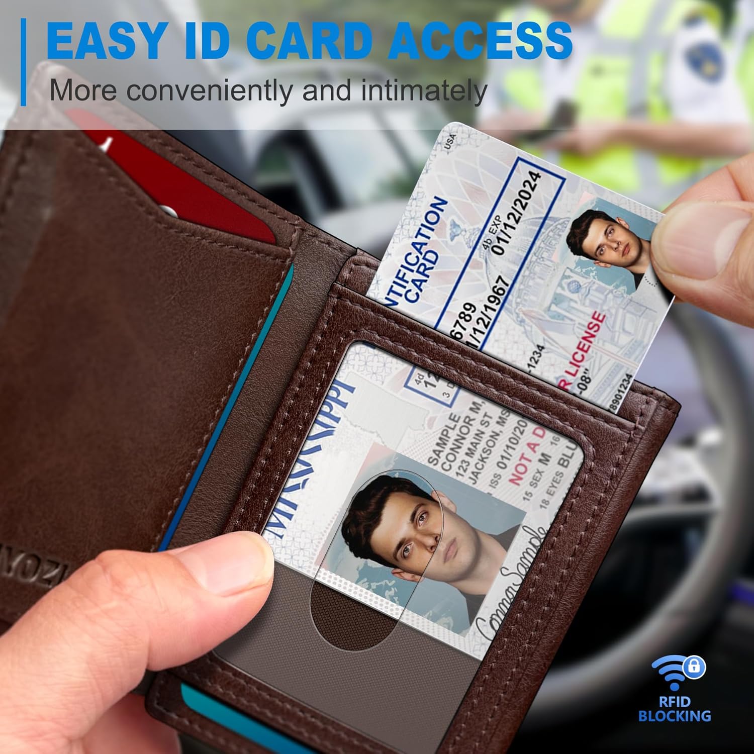 Airtag Wallet for Men,with Cash Pocket 2 ID Window 14-16 Cards Magnetic Closure Slim Trifold Leather Wallet 4.0"x3.1", RFID Blocking Front Pocket Wallet with Gift Box - Image 6