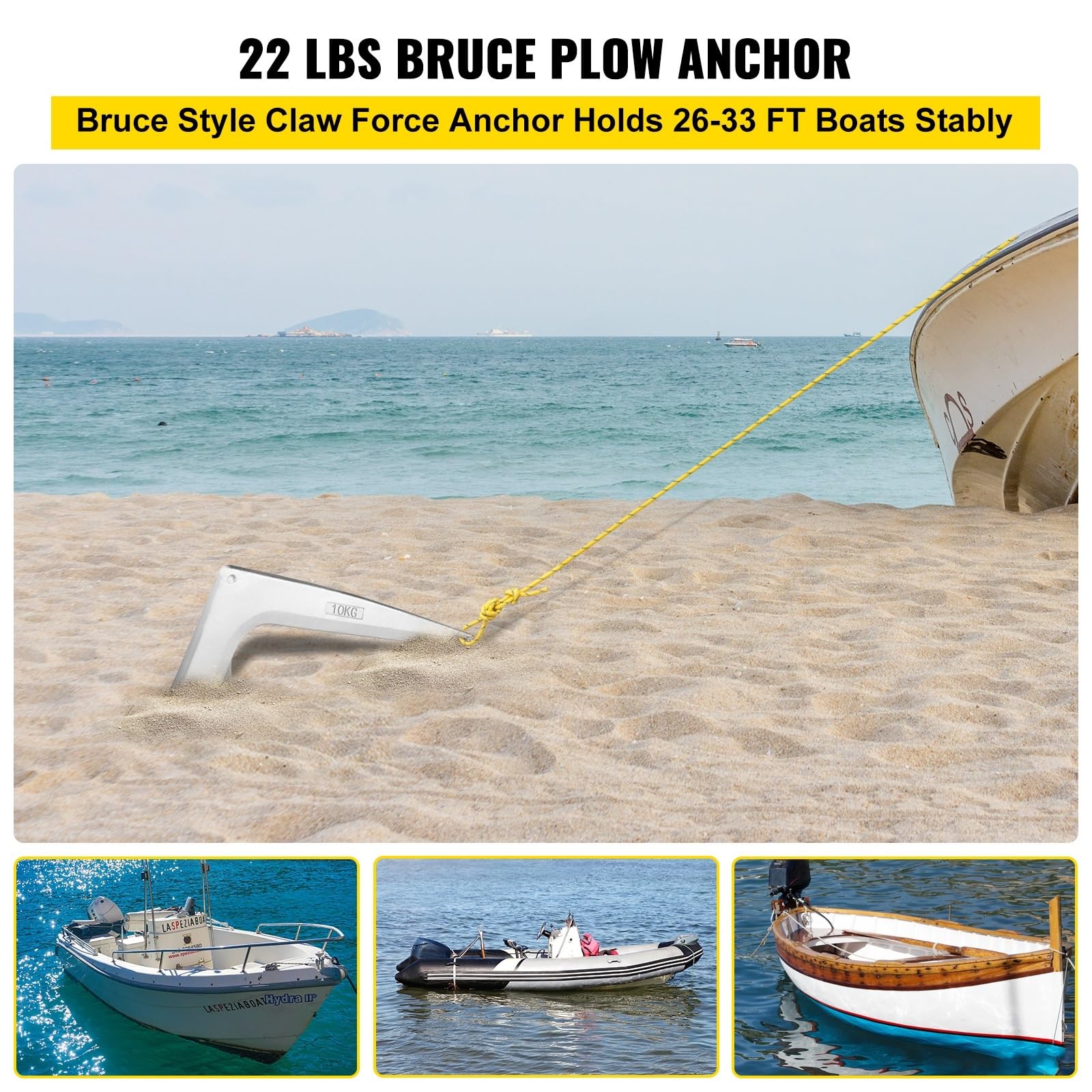 22 LBS / 10 KG Klauenanker im Bruce-Stil, geeignet for 26-33 Fuß große Schiffe. Boots-Delta- aus verzinktem Stahl mit starkem Halt Effizienz steigern