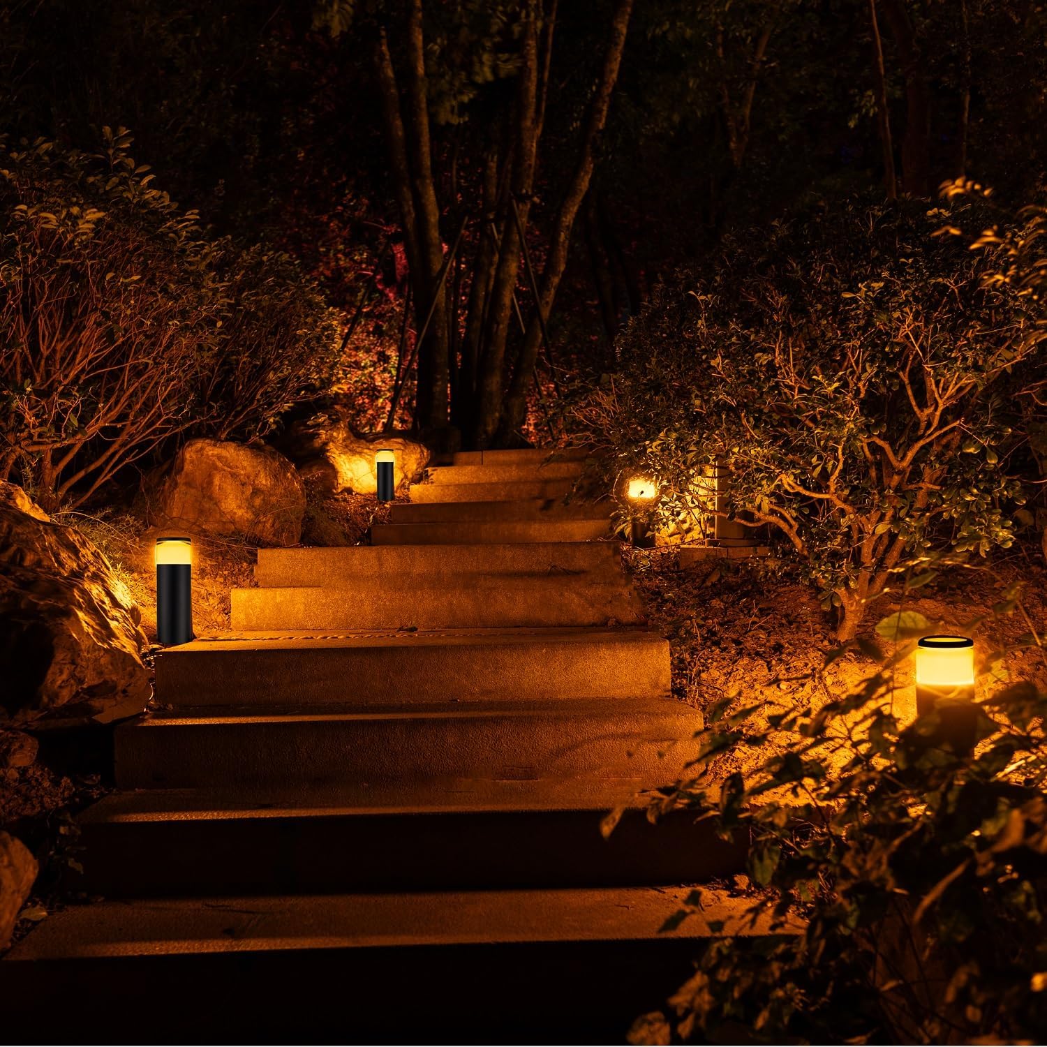 5CCT Low Voltage Bollard Pathway Lights, 4.5W 320LM 12-24V AC/DC Aluminum Waterproof Outdoor Landscape Cylinder Path Light, Glass head 4FT Corded with IP65 Wire Nuts, 4Pack 1800/2200/2700/4000/5000K