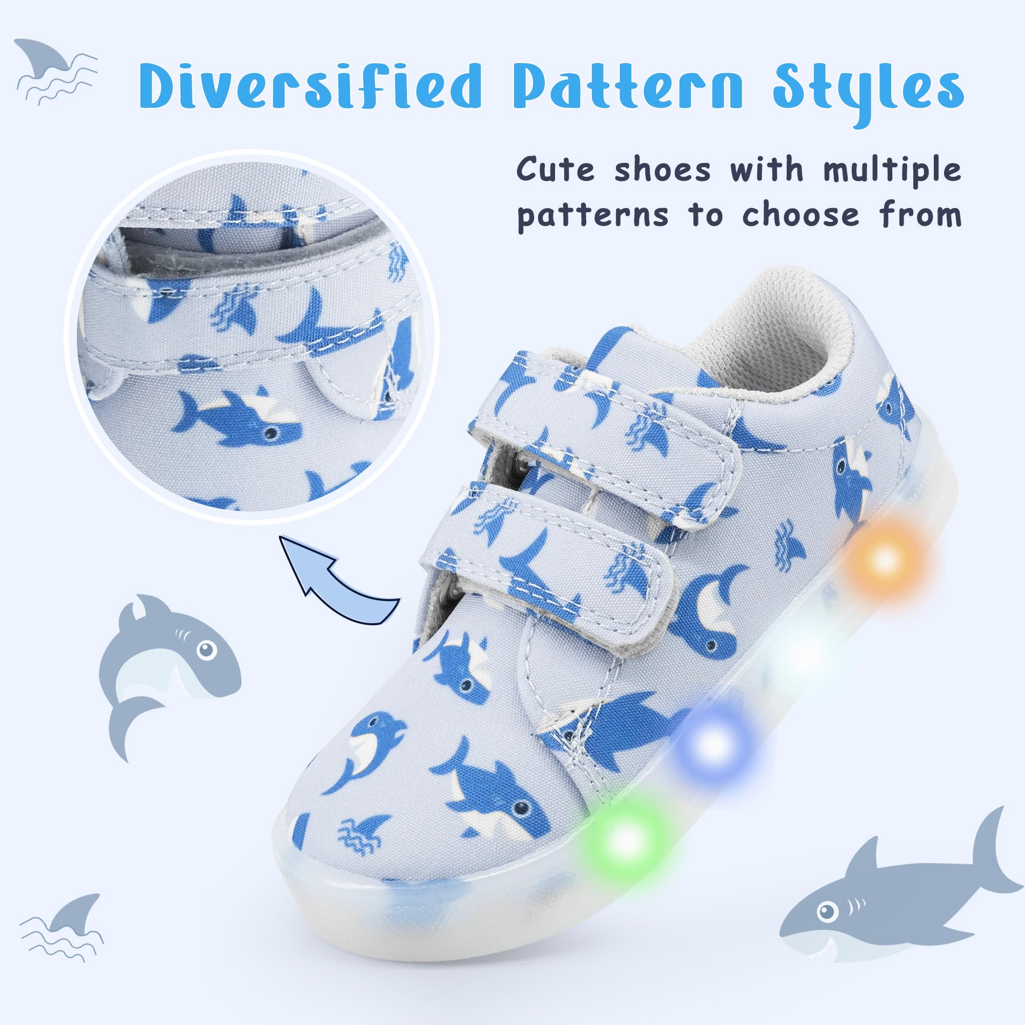 YESKIS Vivaki - Scarpe da ginnastica in tela con luci a LED, stile casual, per bambini piccoli, misura 38-42