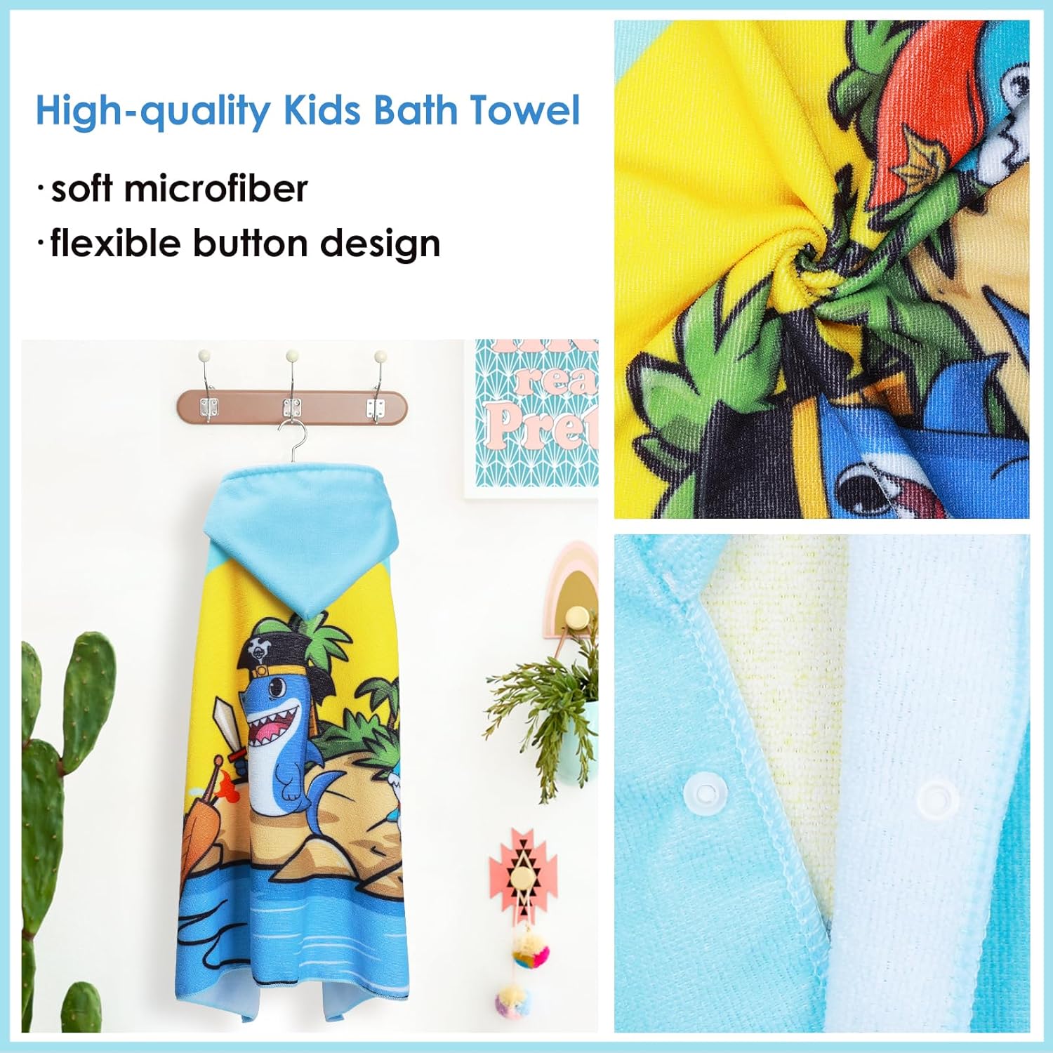 Kids Hooded Bath Towels Beach Towel for Toddlers 3-10 Years Girls Boys Soft Swim Pool Cover Up Microfiber Absorbent Extra Large Poncho Bathrobe - Image 3