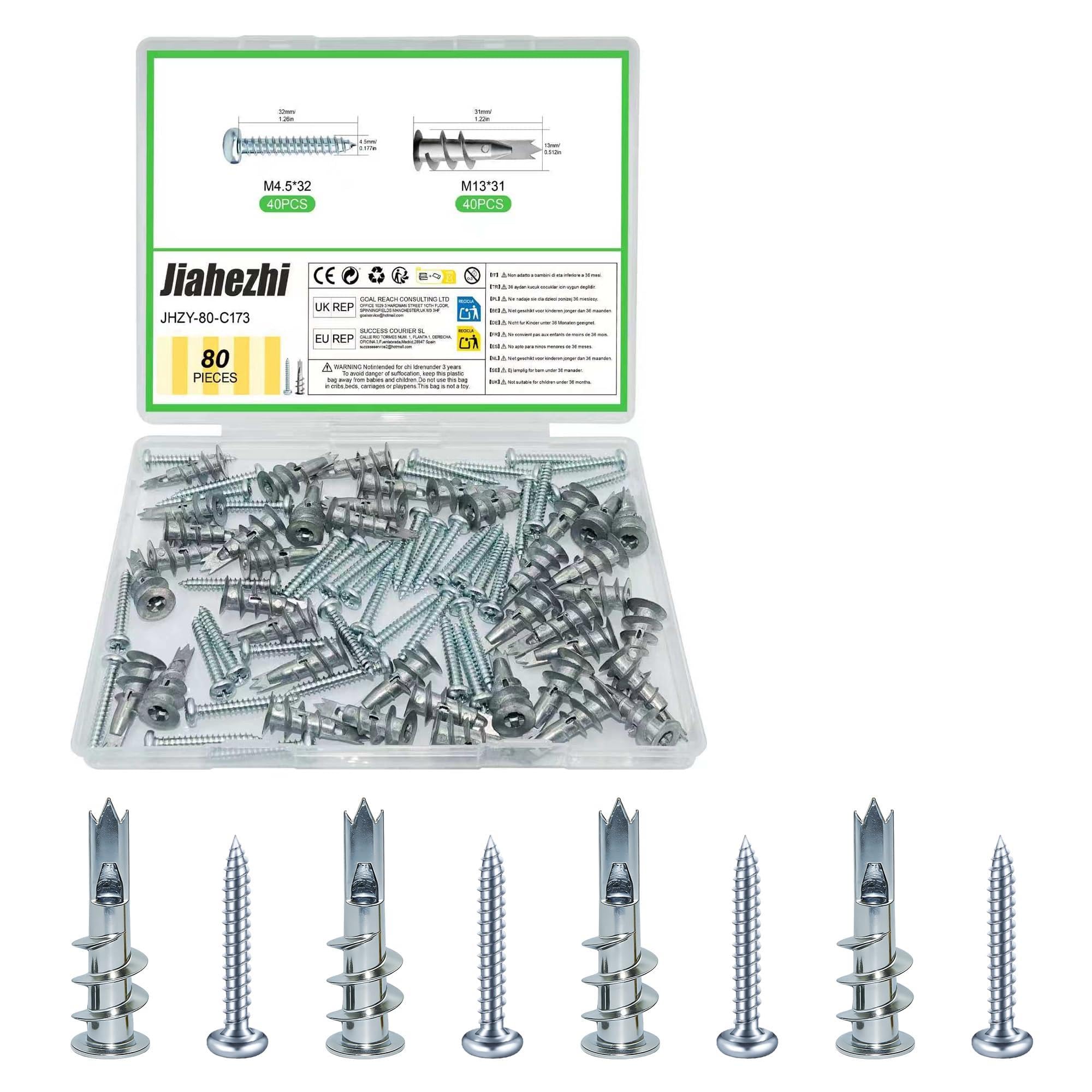80 Pcs Plasterboard Fixings, Metal Plasterboard Wall Plug and Screws