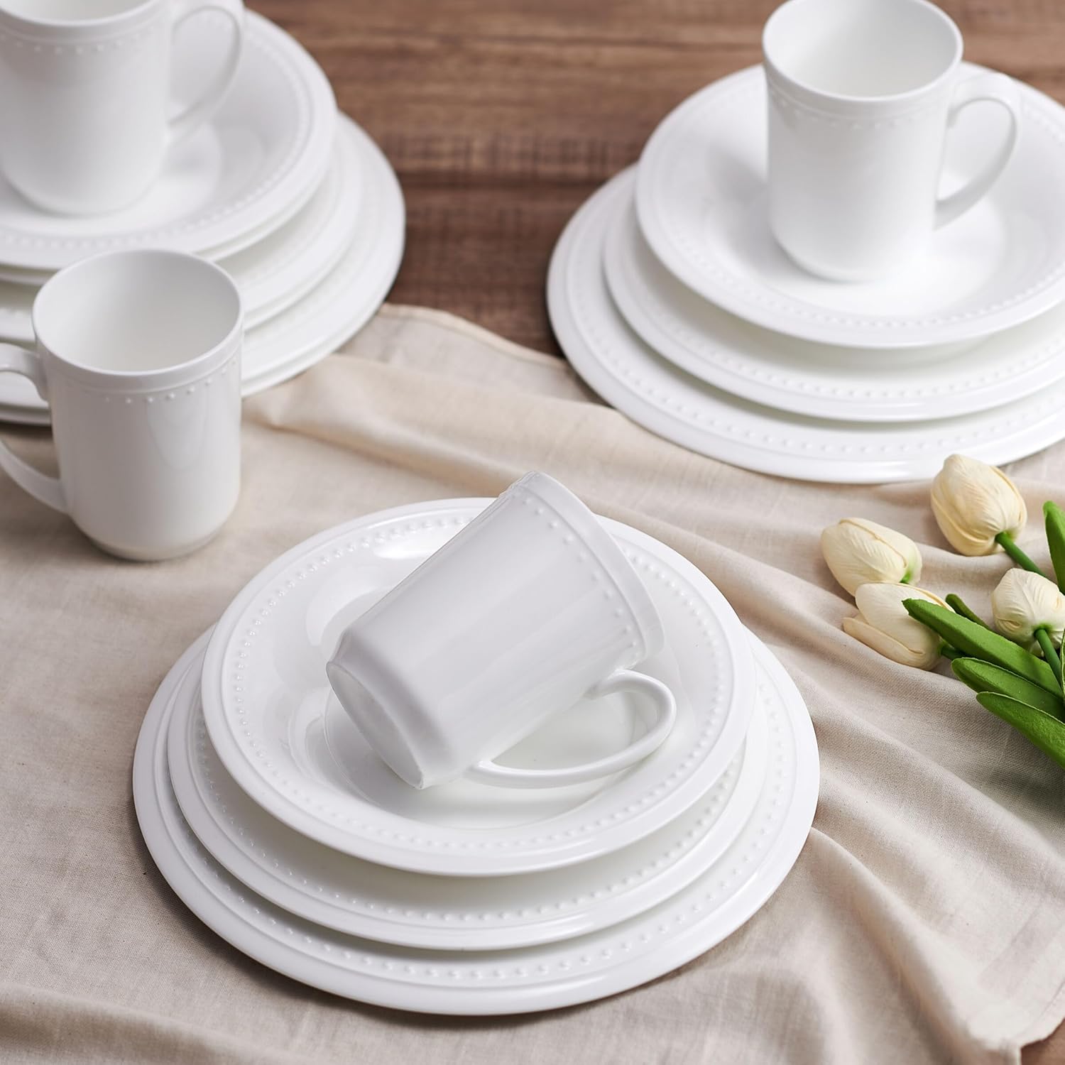 Everyday White by Fitz and Floyd Nevaeh Bone China Set of 4 Beaded Mugs, 17 ounces - Image 6