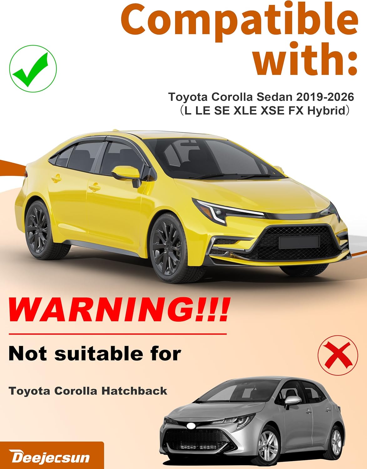 6-PCS Low Profile Window Rain Guards Fit for Toyota Corolla Sedan 2019-2026 Rain Guard Window Deflectors Extra-Thick Side Window Visors Vent Shades Tape-on Vent Visors Car Accessories