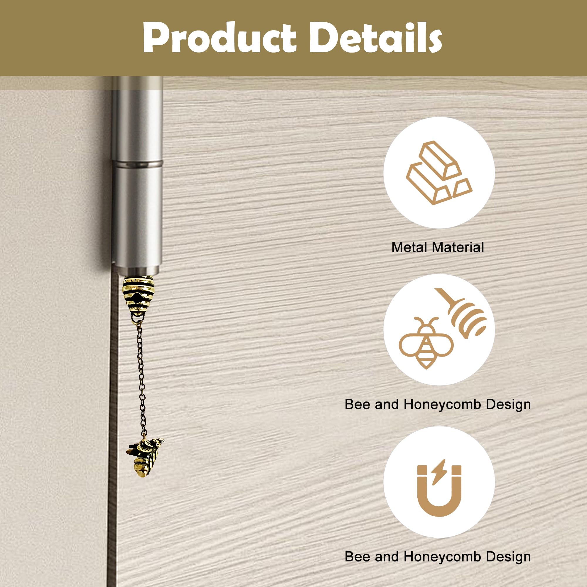 Hinge Head Decorative Topper Honeycomb Brass Cap with Tiny Bee, Magnetic Mini Decorative Hinge Cap - Image 4