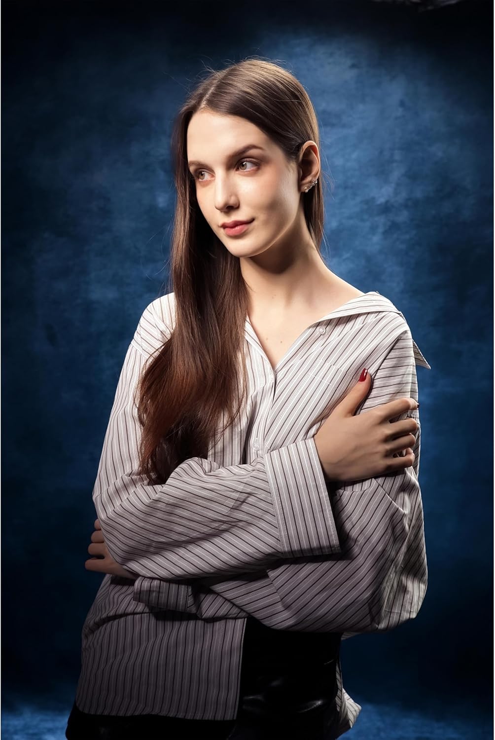 UrcTepics 8×12 Abstract Blue Headshot Backdrop, Professional Portrait Backdrops for Studio, Yearbook Graduation Photography Backdrops, Polyster Photo Backdrop Includes a 10cm Wide Rod Porket.