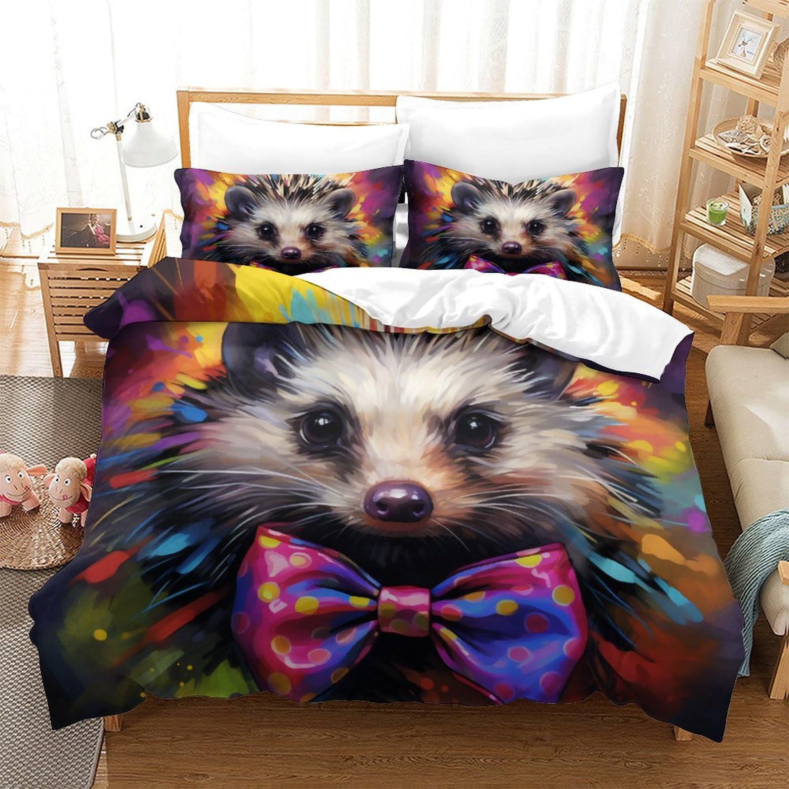 Housse de couette 260x220cm respirante en parure de lit 3 pièces HedgePorcs