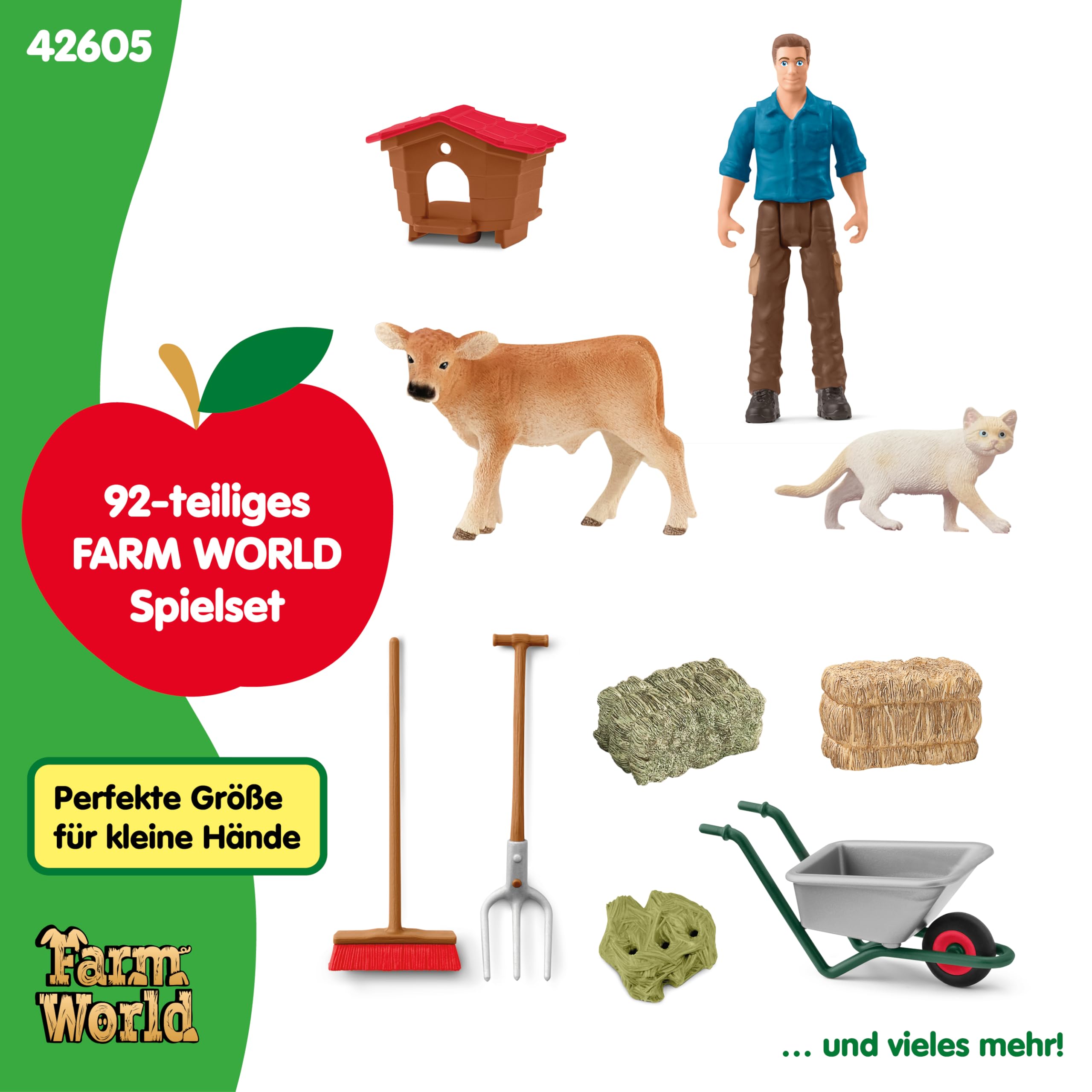Schleich Farm World | Große Farm mit Bauernhaus 42605 | 92 Teile | Set inkl. Haus, Bauer, Kuh, Schwein, Katze, Maus & Zubehör | detailgetreues Bauernhof Spielzeug für Mädchen & Jungen ab 3 Jah