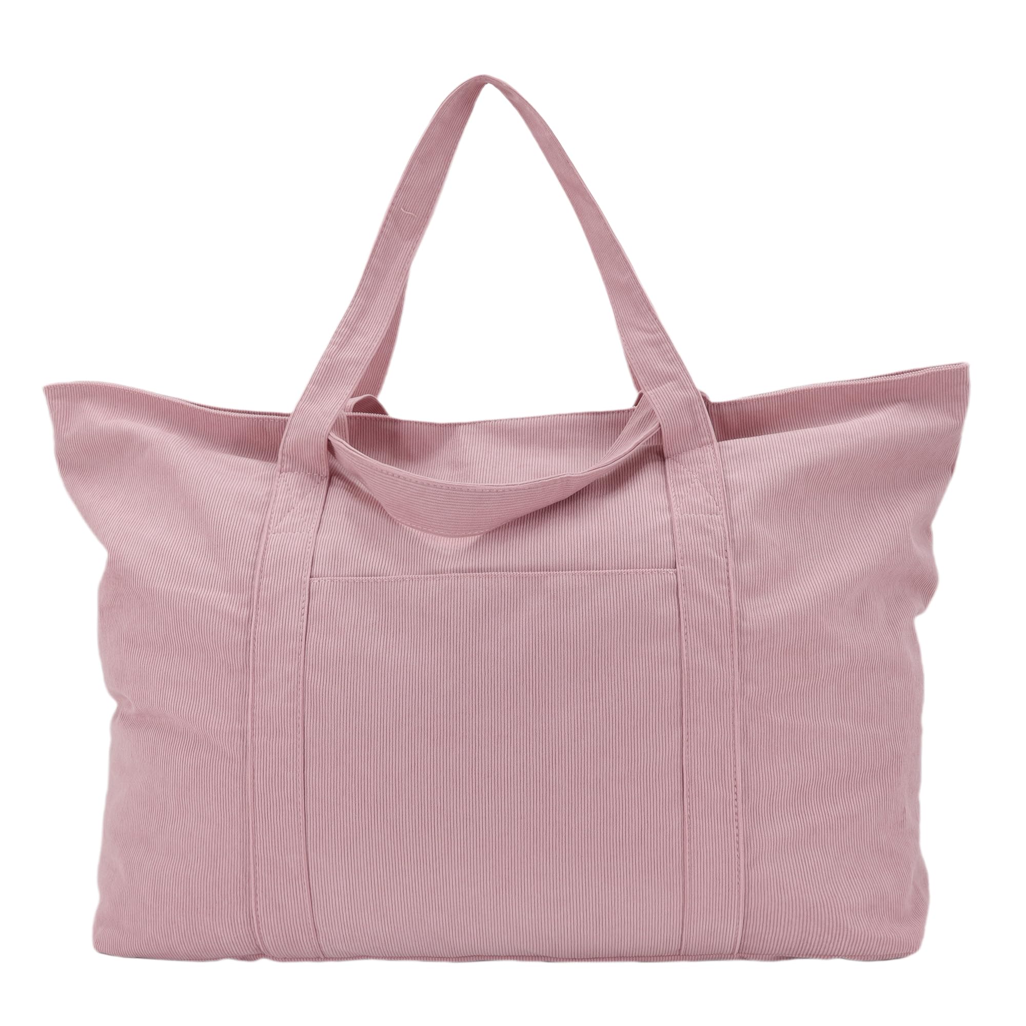 UERRUAM Extra Large Beach Bag for Women,Big Weekender Tote with Zipper and Pocket for Overnight Trip,Washable Corduroy Fabric