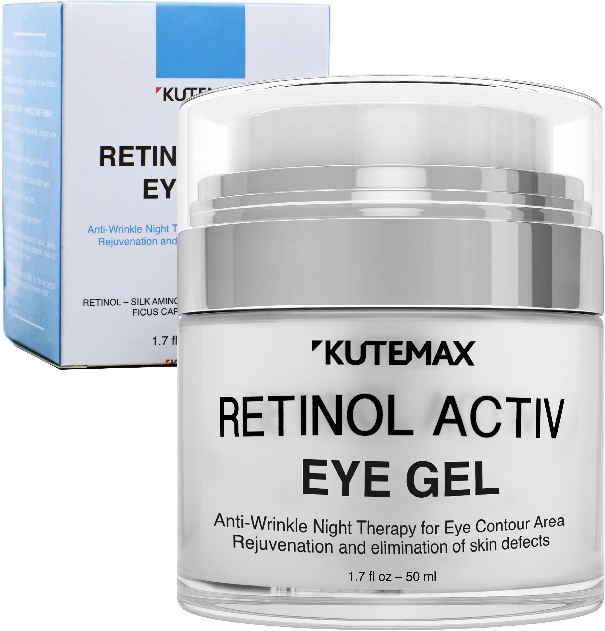 Retinol Under Eye Gel - Combo Eye Cream for Dark Circles, Eye Puffiness, Crows Feet, Eye Bags, Fine Lines – Organic Anti-Aging Wrinkle Cream – 1.7 fl oz / 50 ml (Eye Gel)