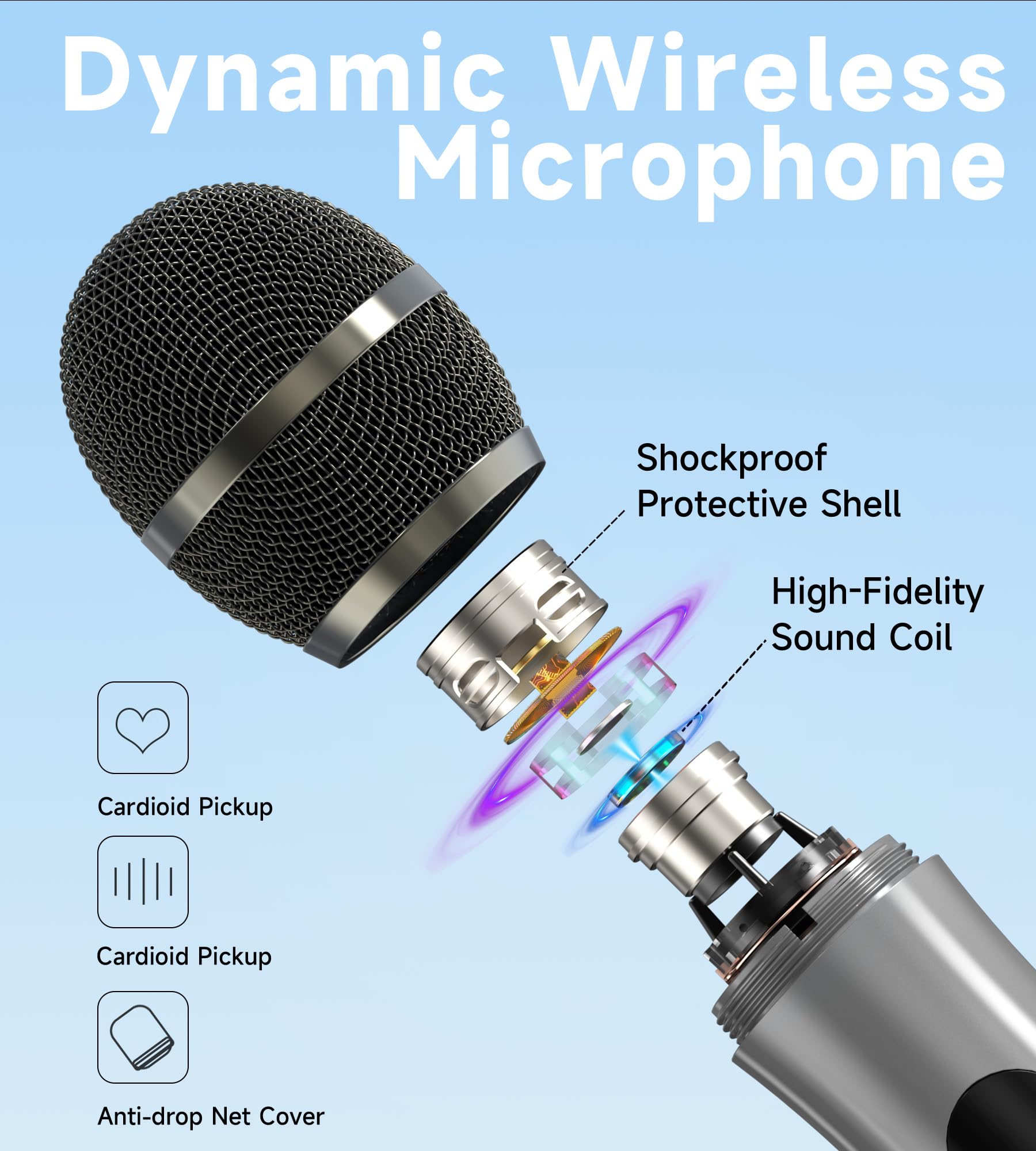 Microphone Wireless, Wireless Microphones with One-to-One Chip Connection, 40H Duration, 200 FT Distance Receiving - Image 3