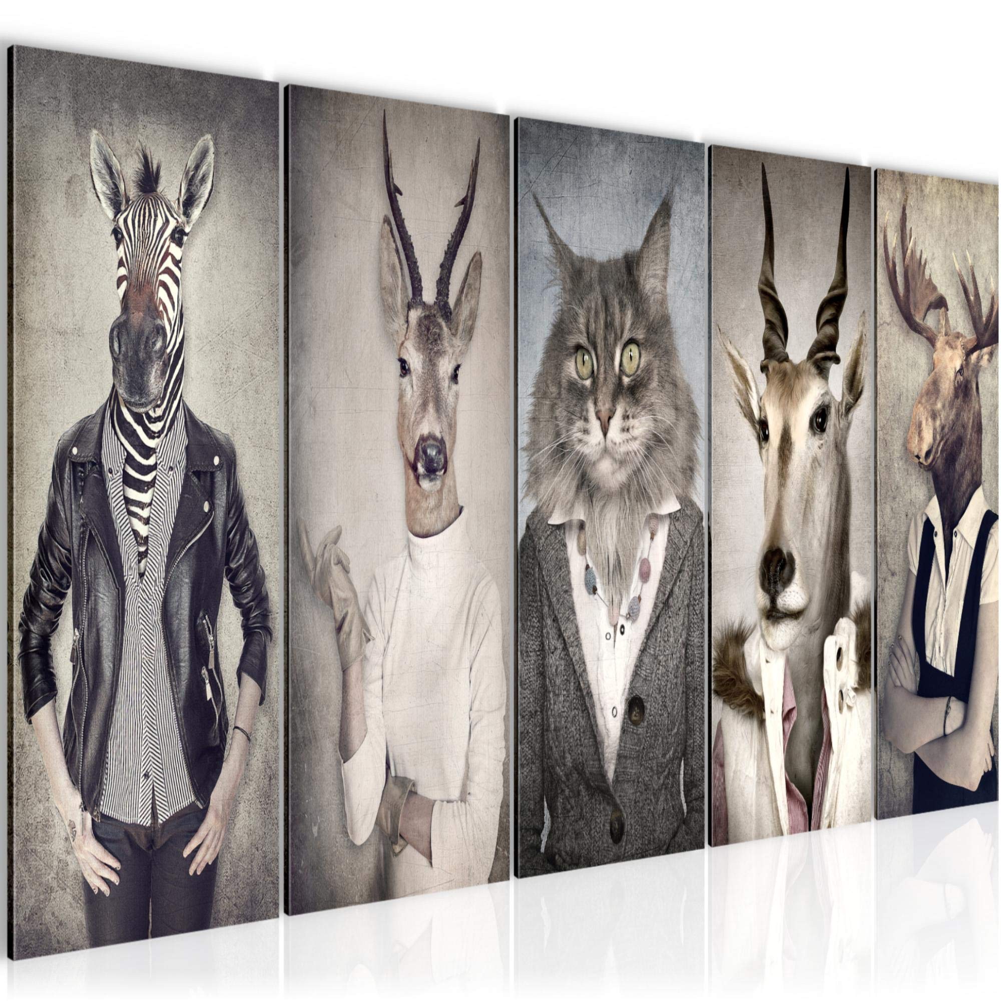 Tableau mural XXL Animaux Abstrait beige gris 200x80 cm en 5 parties
