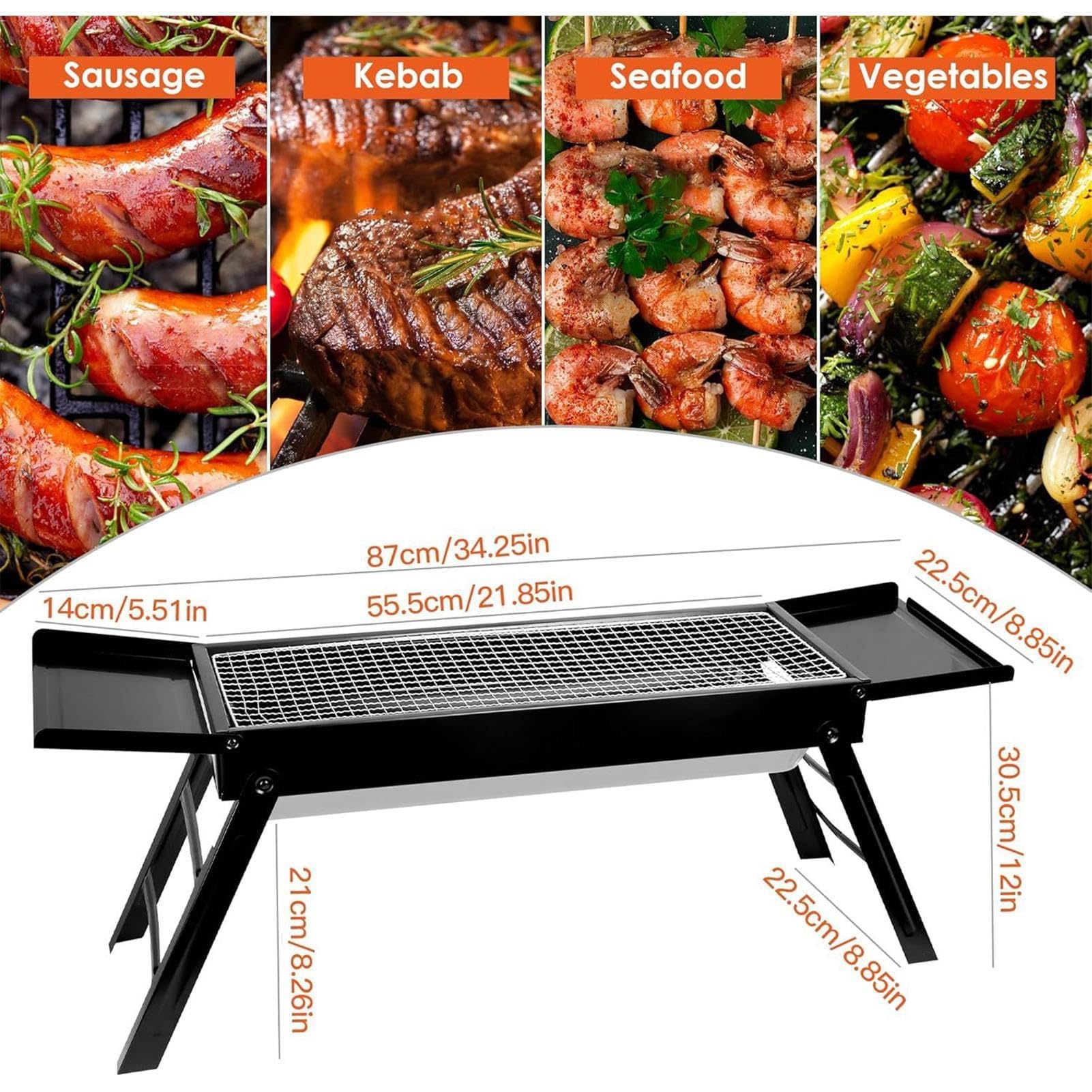 Tragbarer Holzkohlegrill mit Klapptisch – Outdoor-Picknick, Camping, Wanderausrüstung für einfaches Grillen