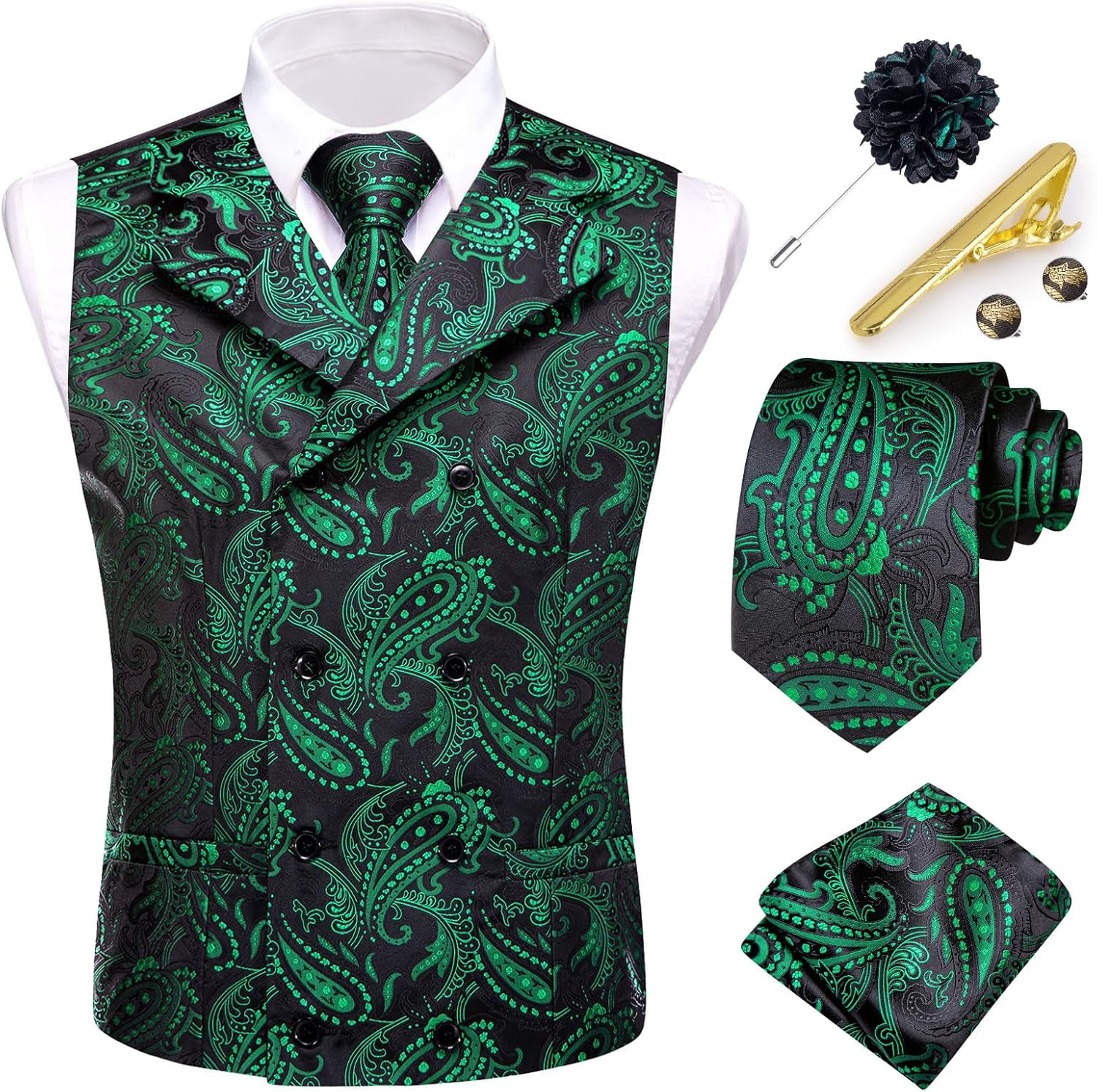 Hi-Tie Men's Suit Vest Business Formal Waistcoat Paisley Jacquard Tie Suit Waistcoat Set for Wedding Party