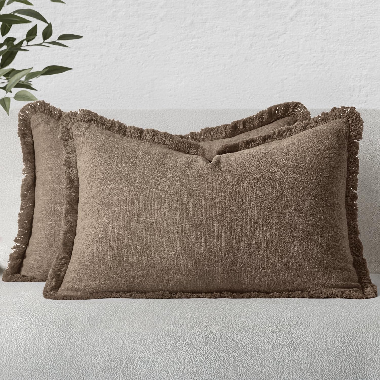 MIULEE Linen Decorative Fall Lumbar Throw Pillow Covers Cocoa Brown 12x20