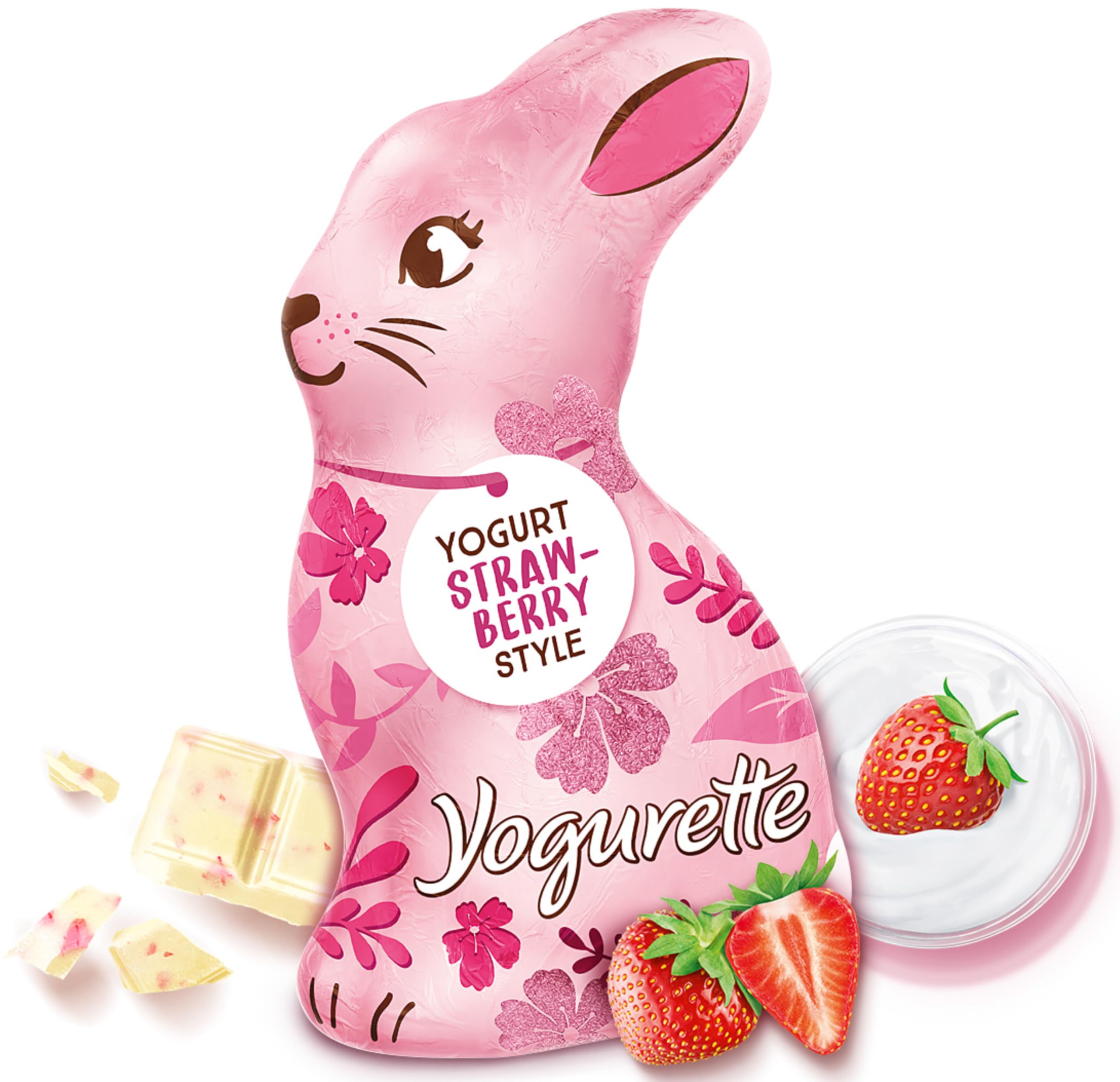Yogurette Osterhase 75 g – Schokoladenhase für Ostern – Weiße Joghurtschokolade mit fruchtigen Erdbeer-Crispies – Schokohase für Osterfest & Osternest – Geschenk aus Schokolade – Ostergeschenk