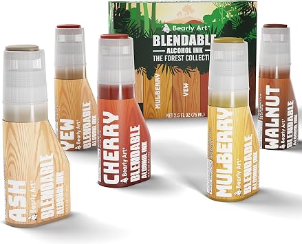 Bearly Art Alcohol Ink - The Forest Collection - Blendable Brown Alcohol Inks Set - 0.5 fl oz 15 ml Bottles - 5 Wood Grain Colors - Acid Free Formula