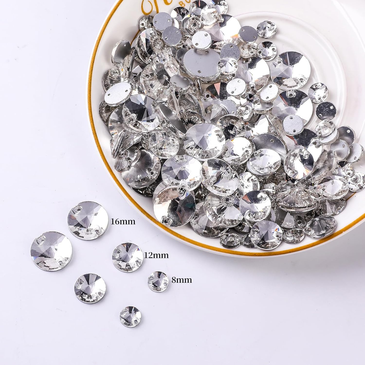 SWTHONY 12mm Clear Round Sew On Rhinestones for Crafting, 48pcs Crystal Glass Gems Silver Plated Flatback Jewels with 2 Holes for Crafts Clothes Fabric - Image 3