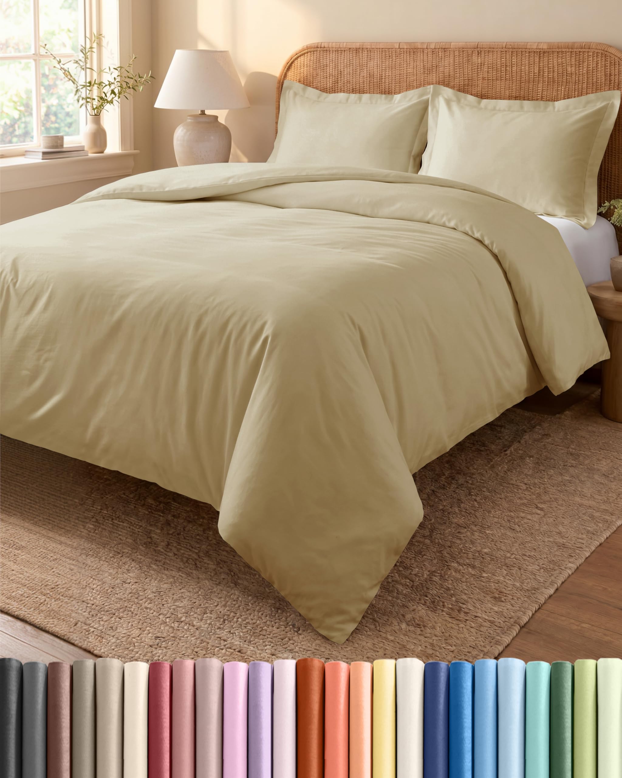 Copripiumino Matrimoniale 200x220 cm Beige 3 Pezzi - Copripiumino 200x220 cm e 2 Federe 80x80 cm - Microfibra Spazzolata - Senza Grinze e Traspirante, Ipoallergenica, Certificata OEKO-TEX Standard 100