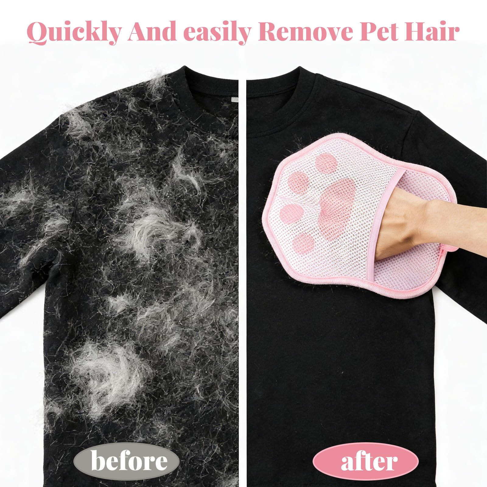 2 Pièces Gant Ramasse Poils Animaux, Gant Anti Poil Chat et Chien Réutilisable Double Face, Brosse Poils Électrostatique pour Canapé & Vêtements (Rose & Gris)