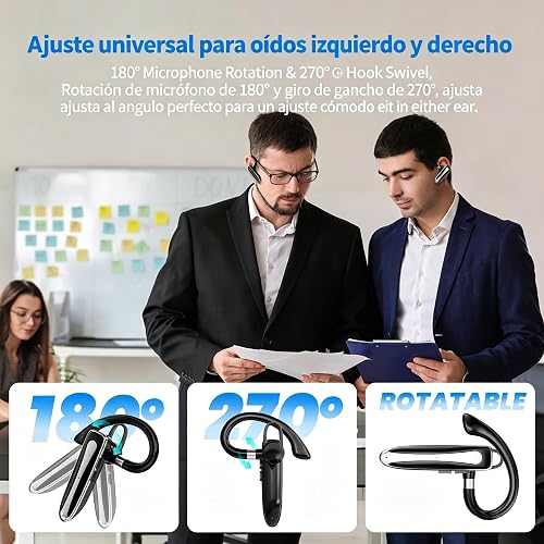 2026 Auriculares Manos Libres Oreja Bluetooth V6.1 con CVC 8.0 Doble Micrófono, 24 Horas de Juego, Auricular Bluetooth Conexión de Dos Dispositivos para para iPhone, Android y PC, Negro Clásico - 8