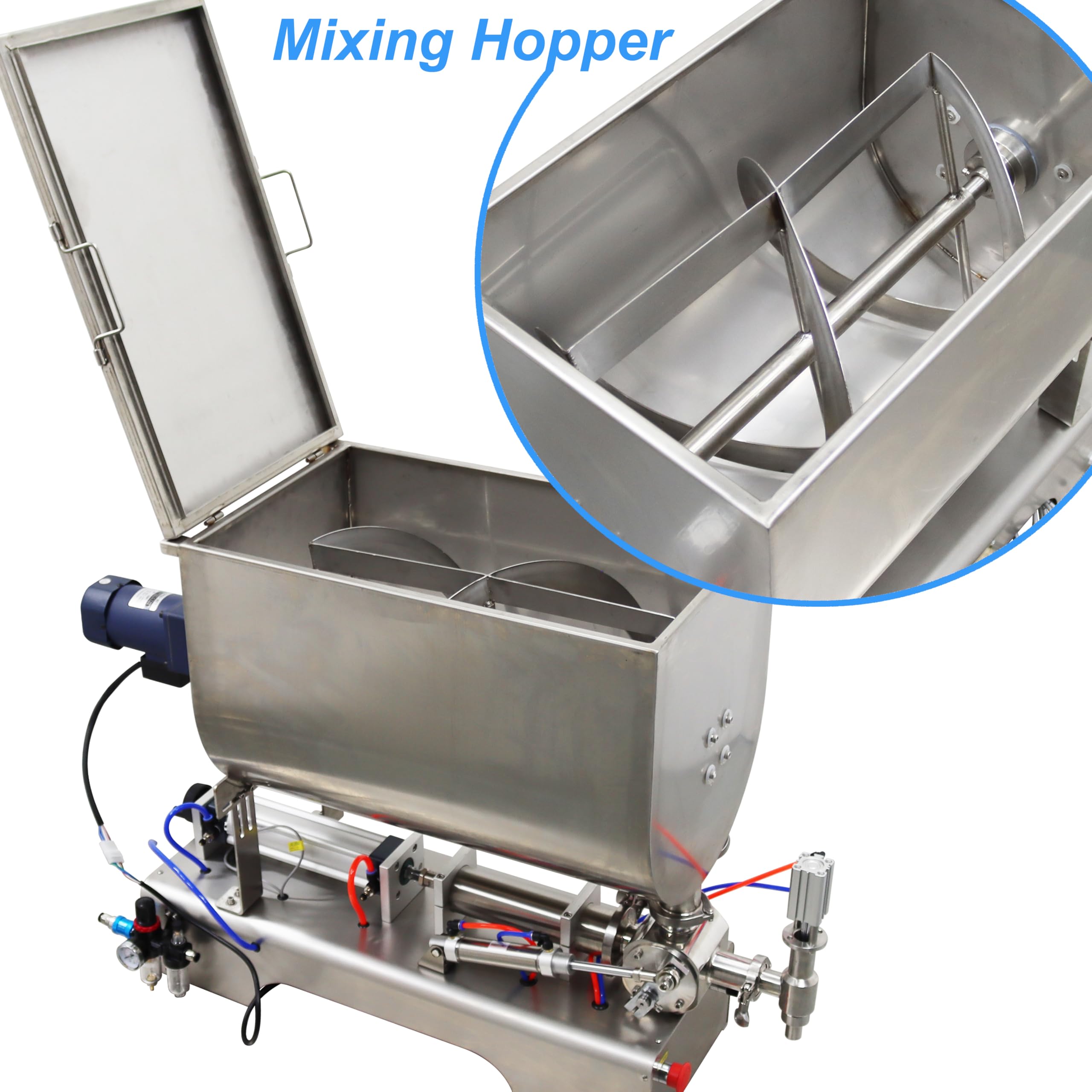 TECHTONGDA Paste Liquid Filling Machine Piston Filler Dispenser Mixing Hopper 50-500ml for Sauce Pepper Tomato Paste 80L Horizontal Hopper Single Filling Heads