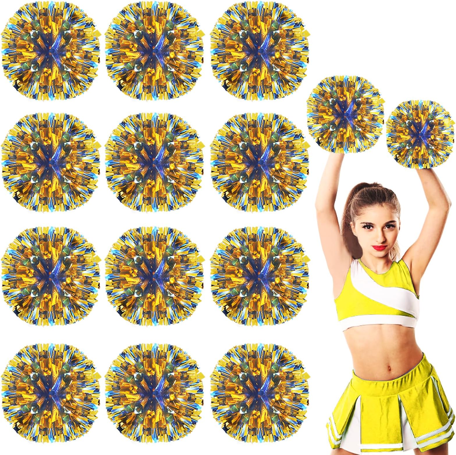 12 Packs Metallic Cheerleading Cheer Pom Poms,Fluffy
