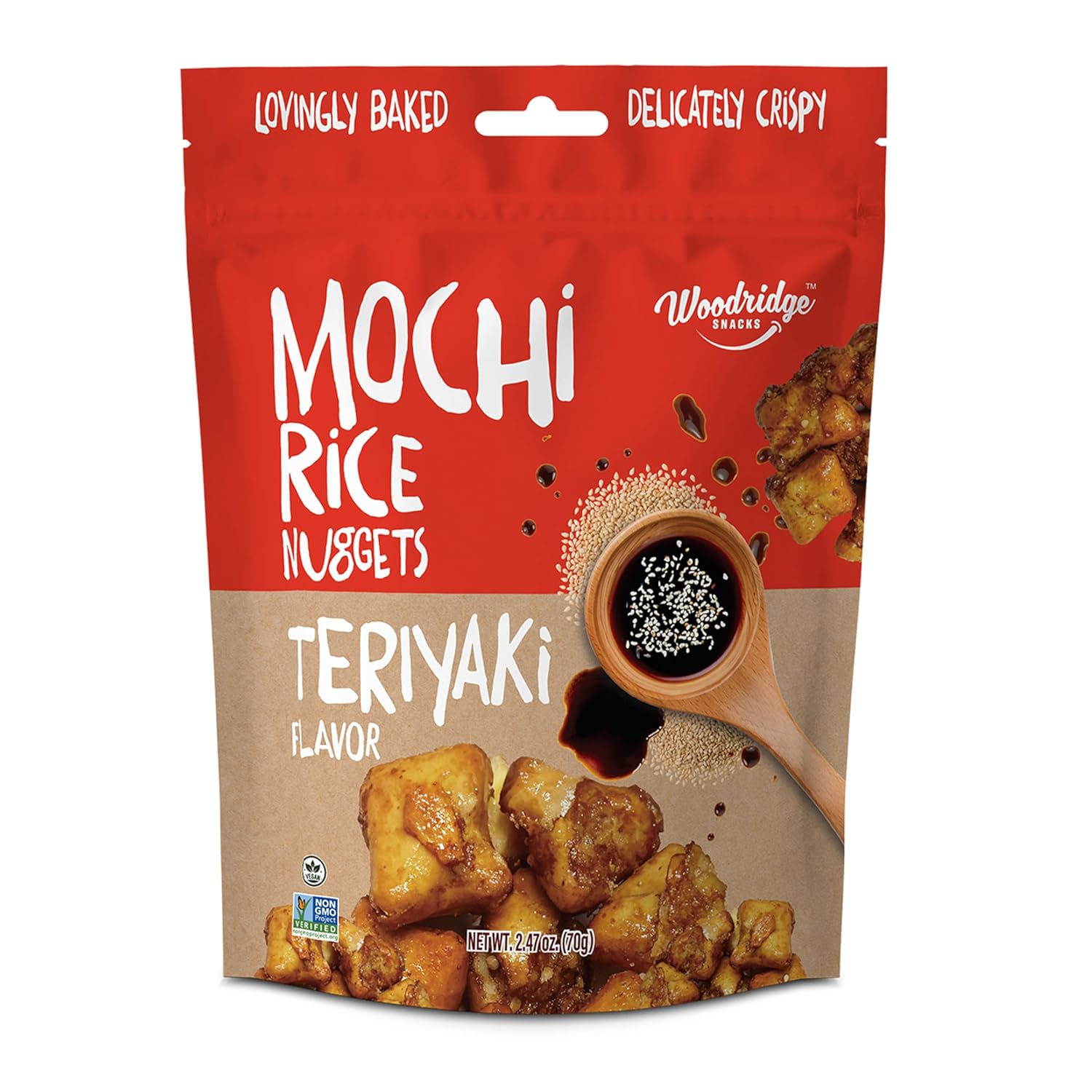 Woodridge Snacks | Mochi Rice Nuggets | Terikyaki Flavor | 12 Pack | 2.47 OZ (70g) Bags