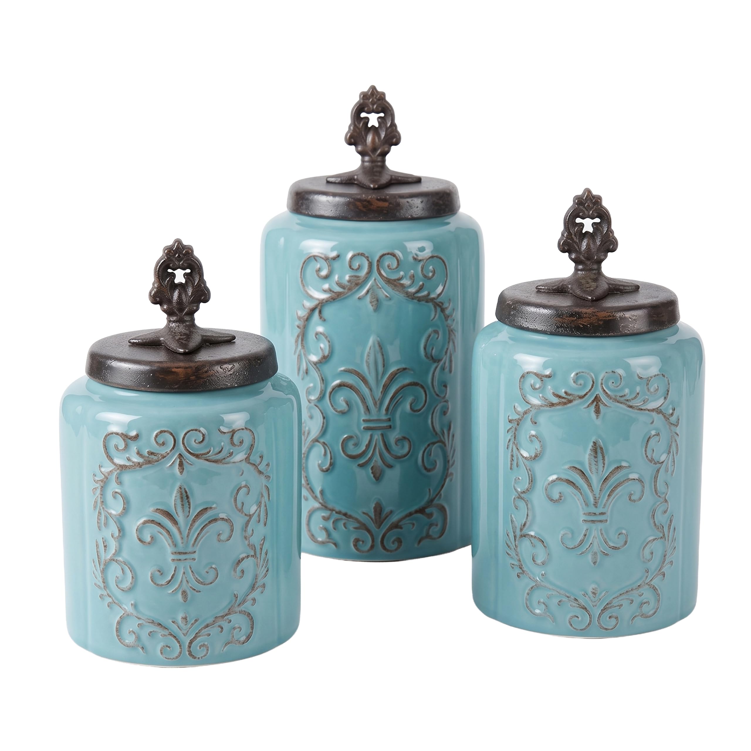 Amazon.com: American Atelier Blue Antique Set of 3 Canisters