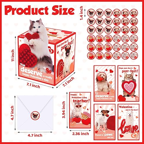 Miniatura 9 de Funrous Caja de 103 tarjetas del día de San Valentín para niños, buzón de San Valentín para premios escolares, regalos de intercambio para niños y