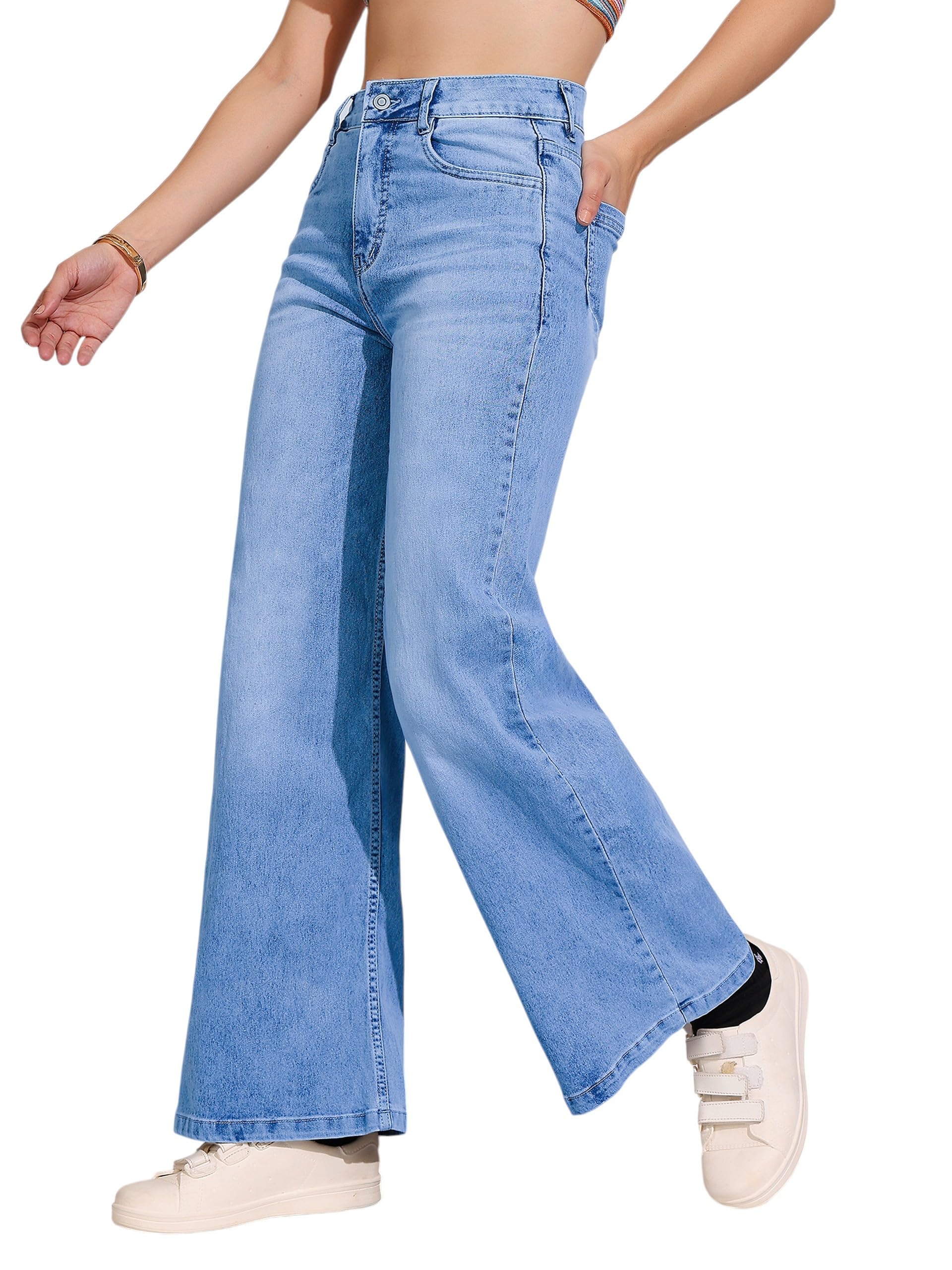 Women's Wide-Leg High-Rise Regular-Length Stretchable Shaping Denim Jeans
