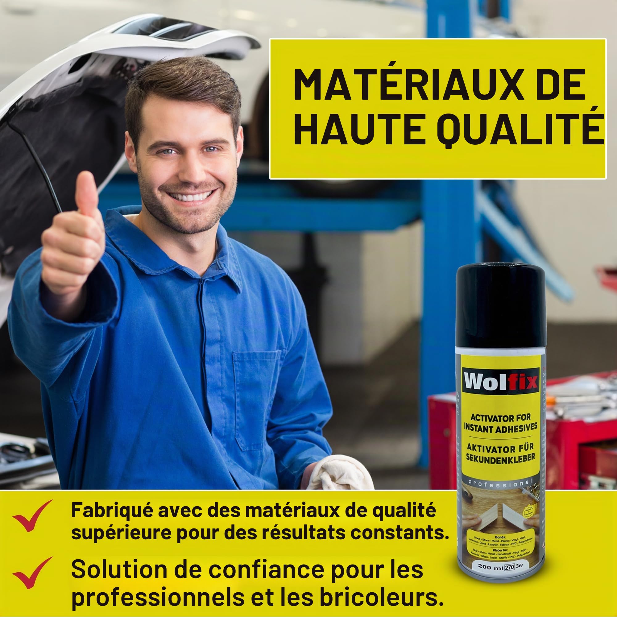 Wolfix Activateur Spray 3 pièces 200ml pour Colle Cyanoacrylate Super Glue Extra Forte - Accélérateur de Colle Forte Tout Support - Convient pour le MDF, les métaux, le plastique, le verre, le cuir