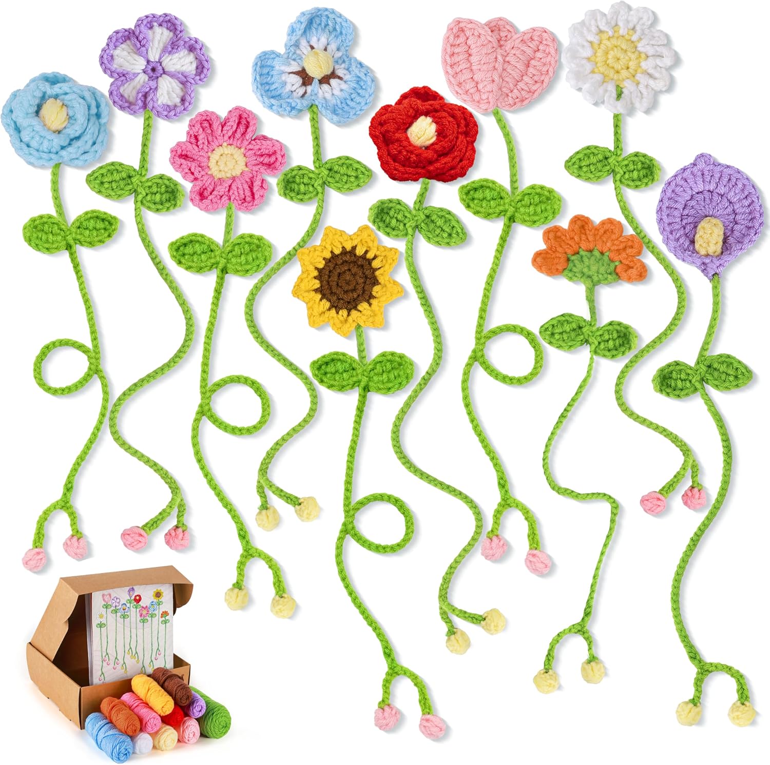 Joyclub Crochet Kit for Beginners 10 Flower Bookmarks Crochet