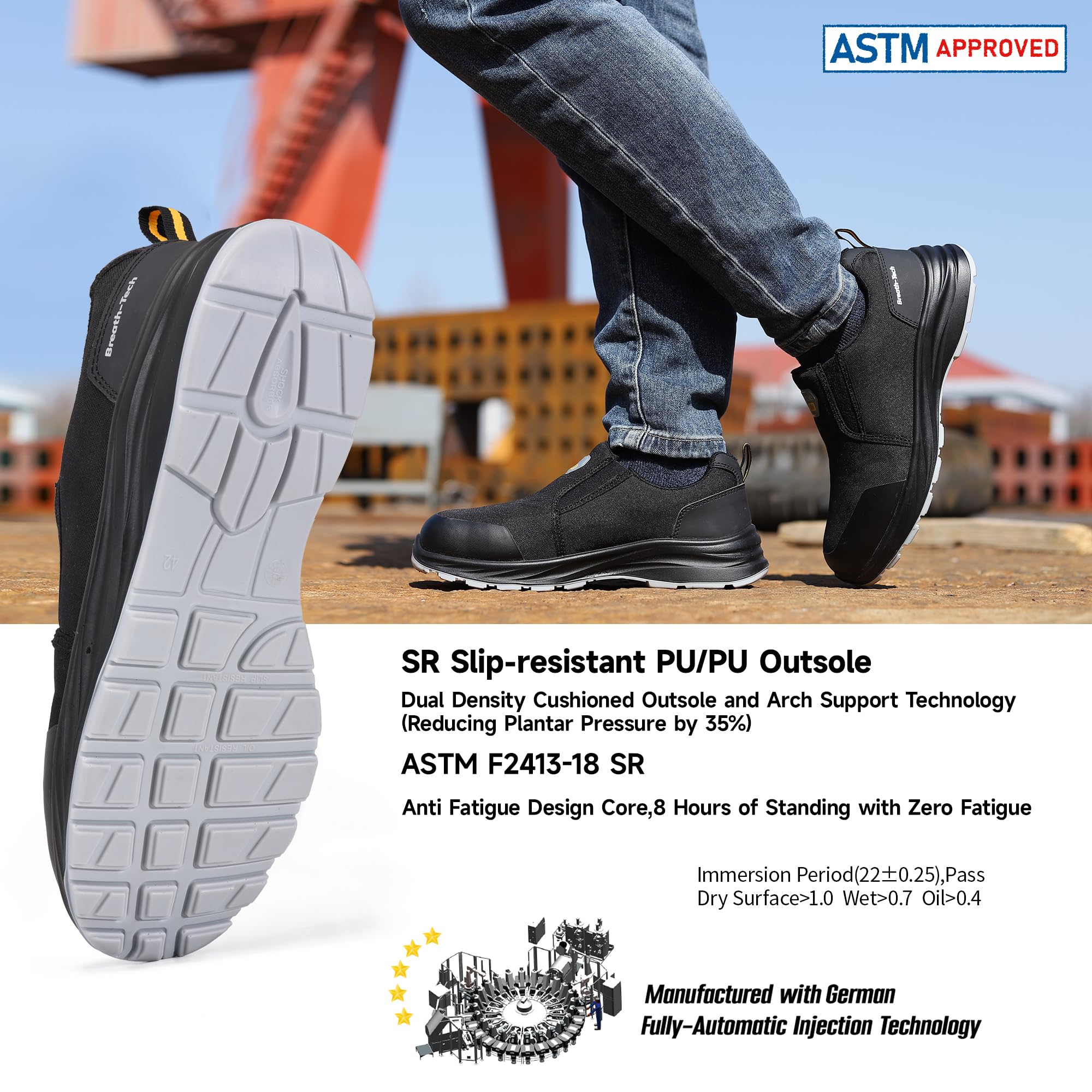 SAFETOE Chaussures de sécurité pour Hommes Chaussures de Travail Slip-on Baskets légères Respirantes et Confortables