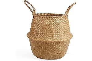 Woven Seagrass Belly Basket: Ideal for Artificial Plant Faux Tree Pots