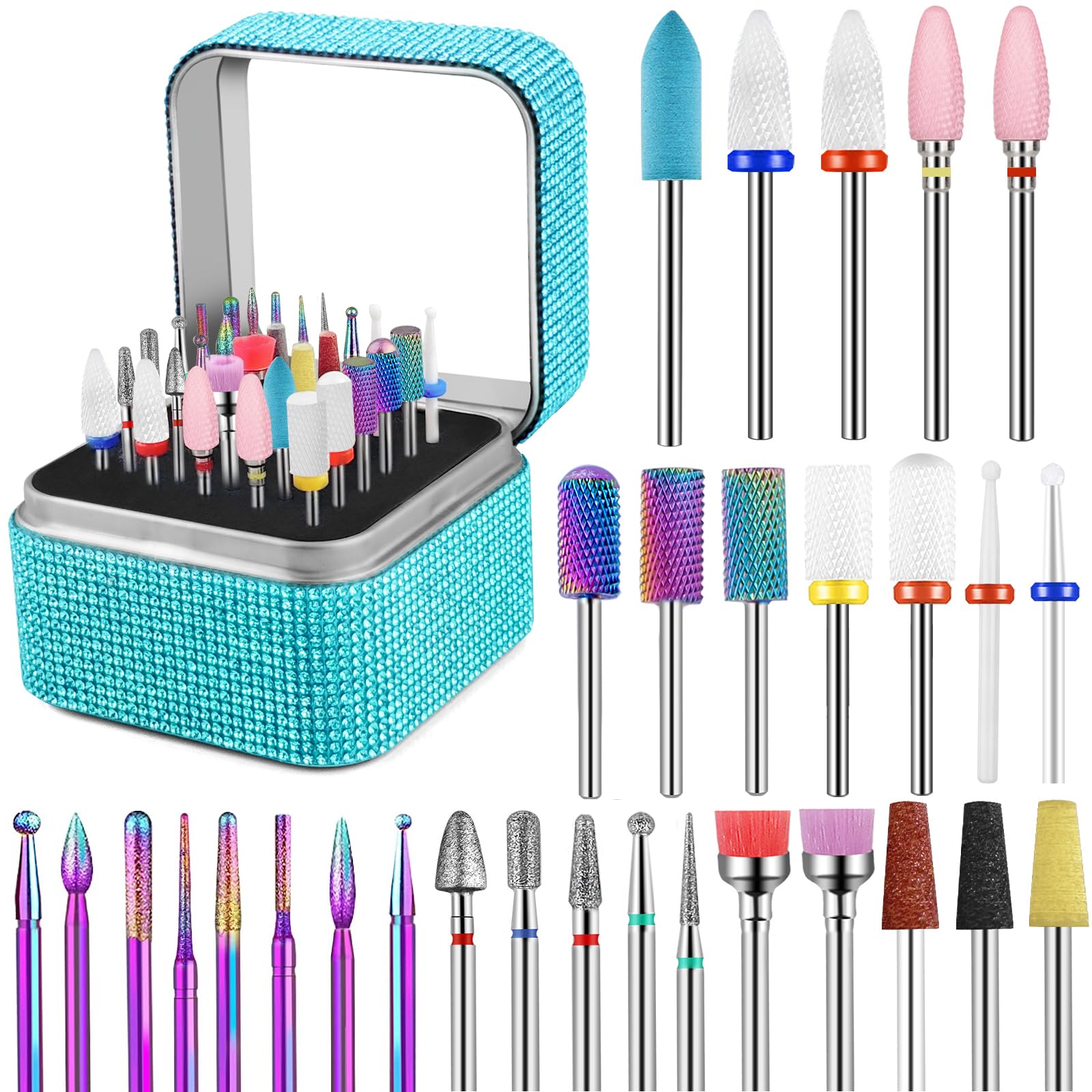 30 teiliges Nagelfräser-Bits Set für Nagelbohrmaschinen, Tungsten Keramik Diamant Fräser-Aufsätze Bits für Nagelfräser mit Nagelbohrer-Halter, Professionell für Maniküre, Pediküre, Gel Acrylnägel