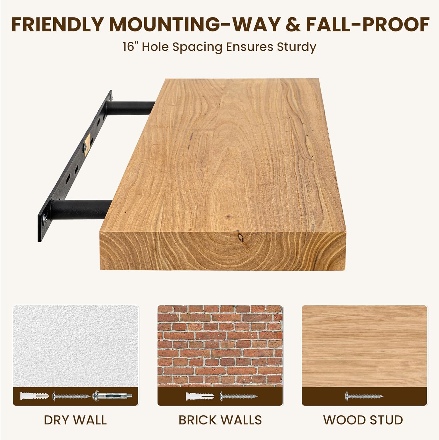 Dreamland Rustic Elm Woood Floating Shelves for Wall Decor, 30" W x 8" D x 1.5" H Floating Shelves Set of 2, Wall Mounted Deep Wooden Shelf for Living Room, Bedroom, Kitchen, Bathroom, Natural
