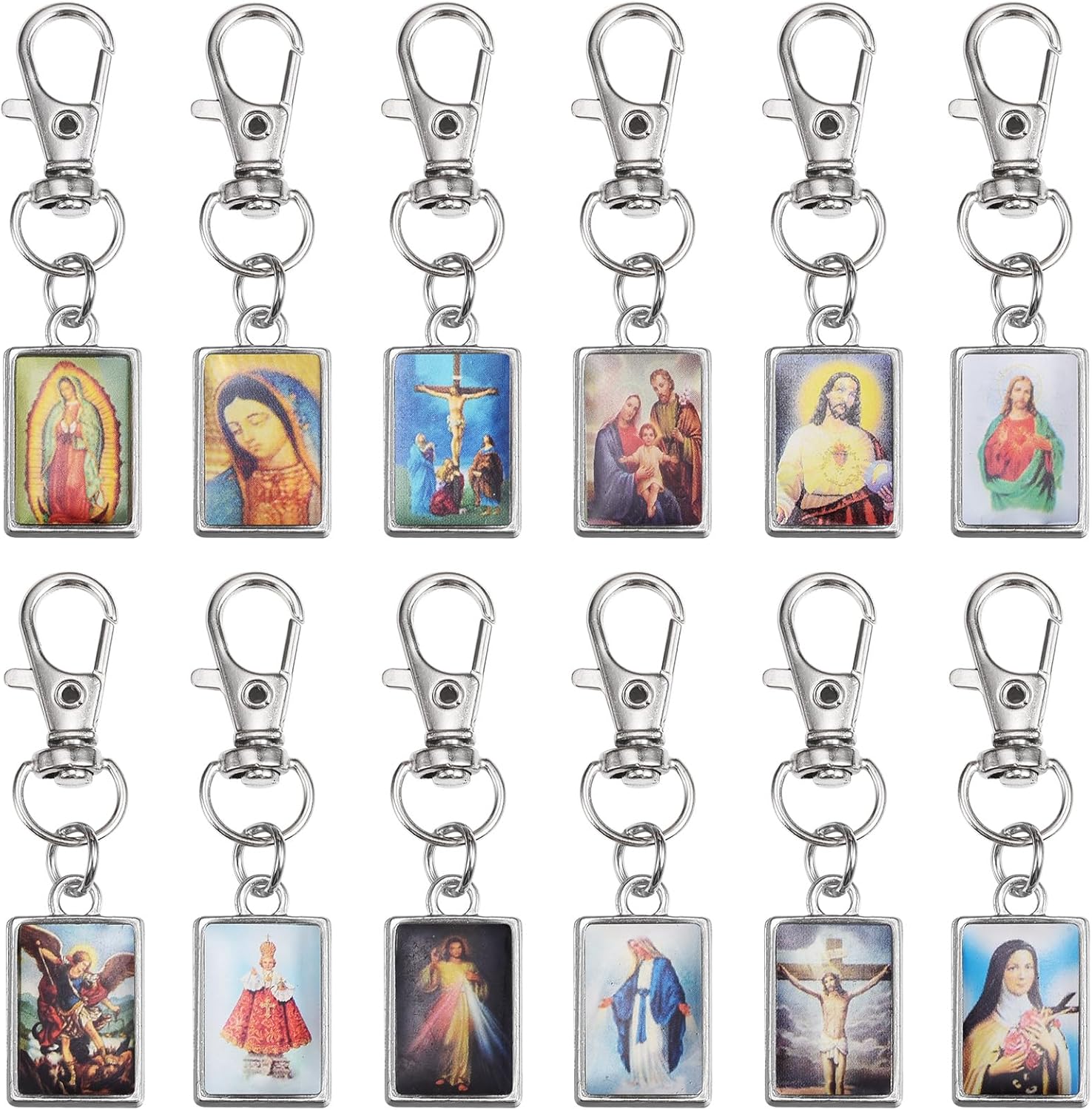 20個 長方形 宗教 イエス 聖母マリア キーホルダー 聖母 グアダルーペ キーチェーン カトリックギフト 男女兼用 洗礼 確認 キ