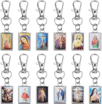 20Pcs Rectangle Religion Jesus Virgin Mary Keychain Virgen de Guadalupe Keychain Catholic Gifts for Men Women Baptism Confirmation Christian Church Souvenir