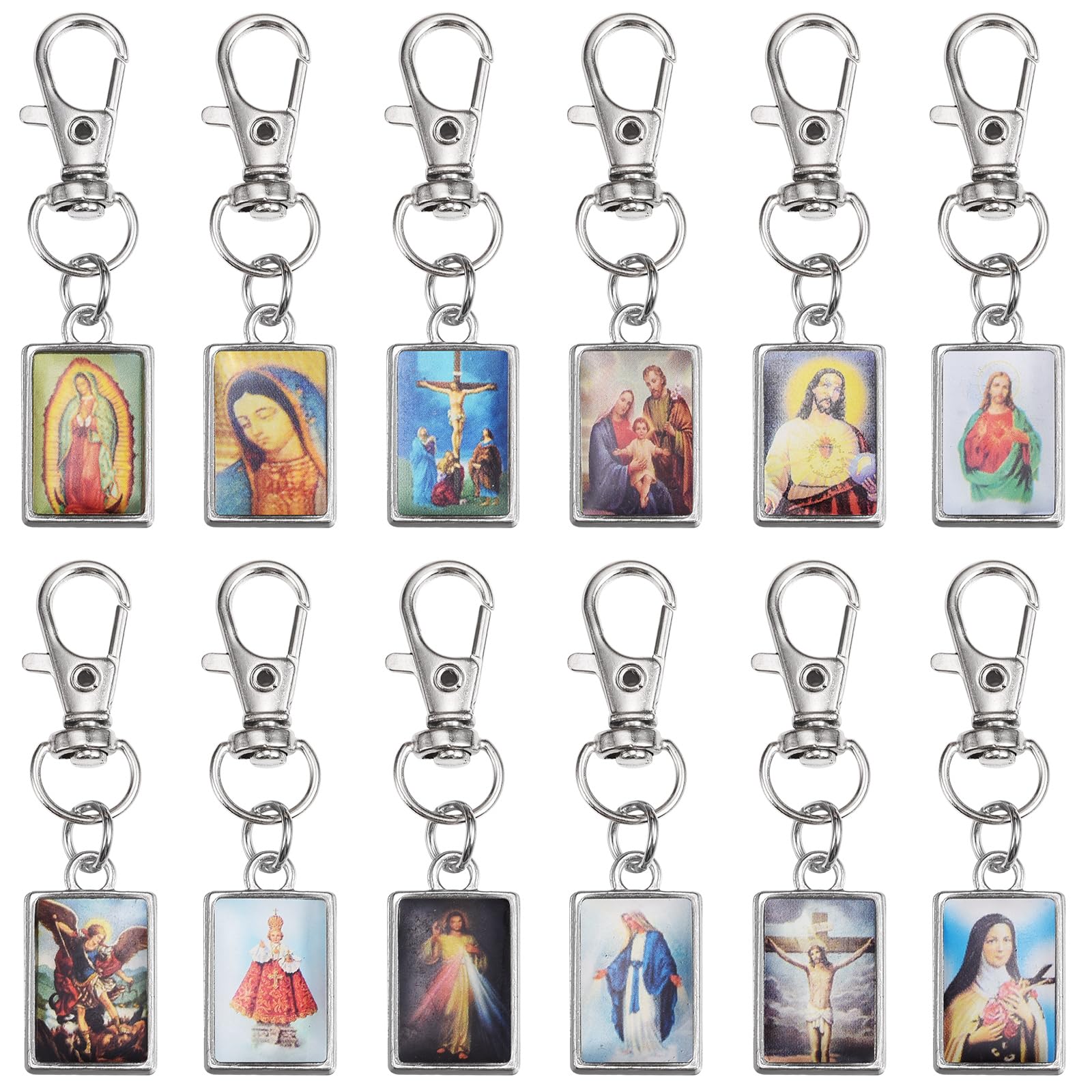 20Pcs Rectangle Religion Jesus Virgin Mary Keychain Virgen de Guadalupe Keychain Catholic Gifts for Men Women Baptism Confirmation Christian Church Souvenir