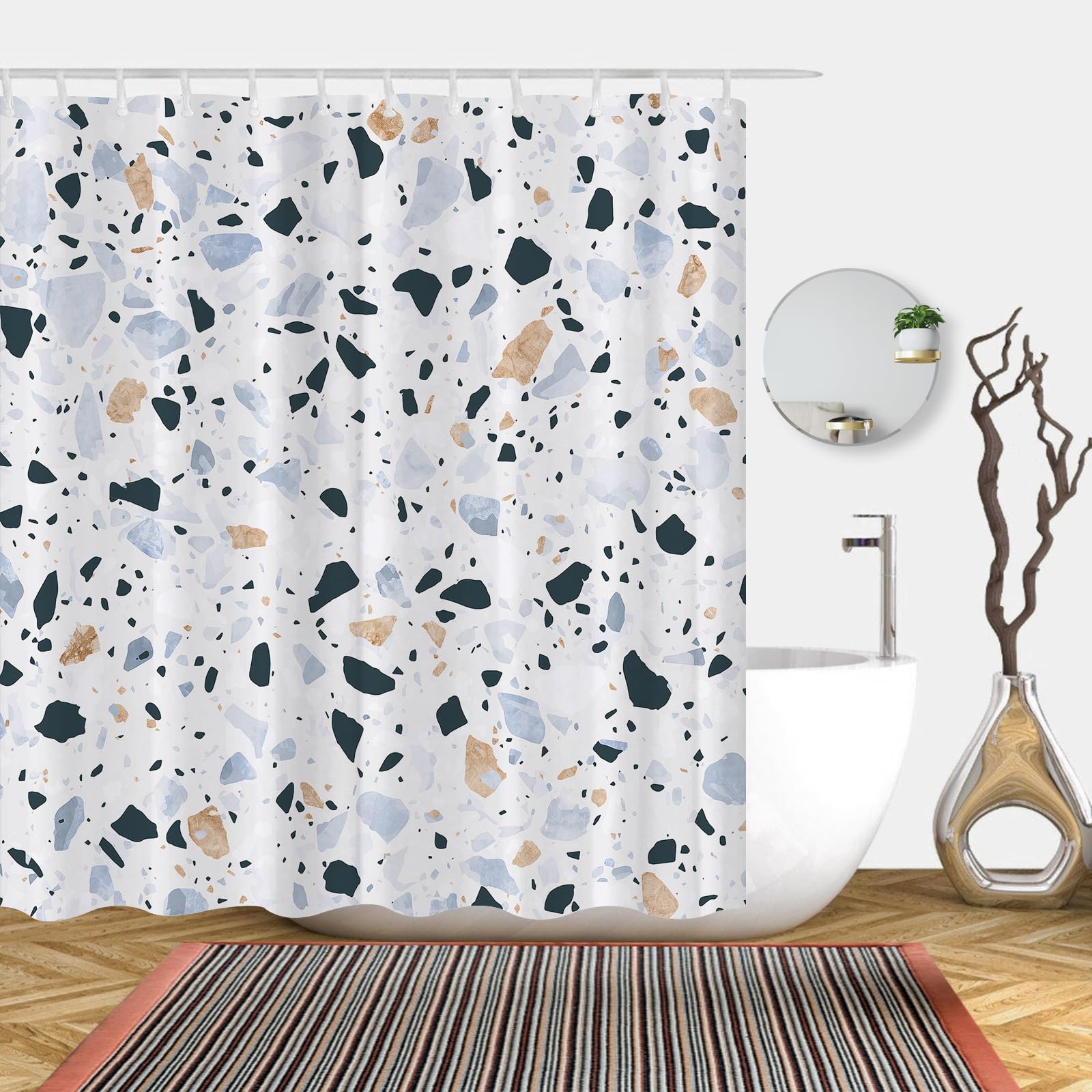 Simpomsy Terrazzo Shower Curtains Mould proof resistant, Washable Weighted Fabric Wet Room Shower Curtain, 3D Marble Terrazzo Long Shower Curtains 180x180cm - Image 3