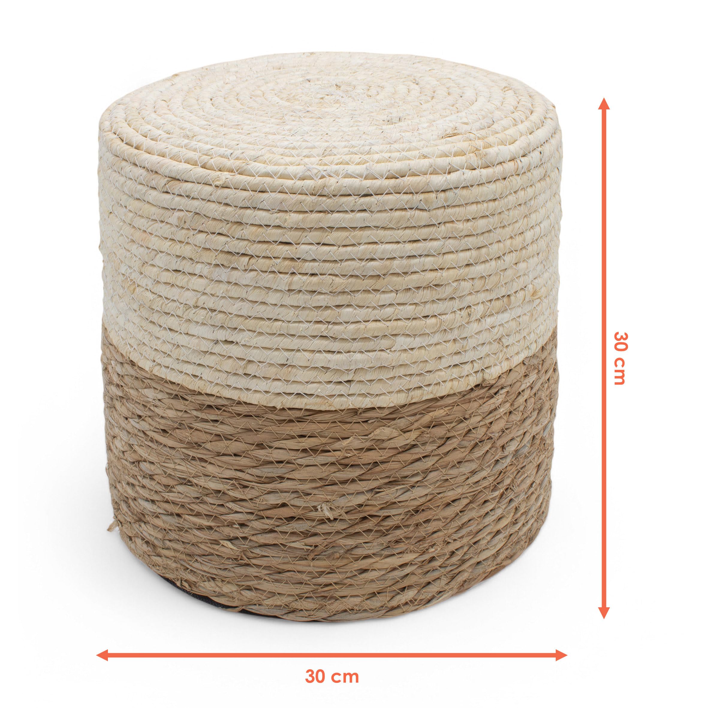 Taburete de junco de mar vintage natural, 30 cm, fibra natural, puf bohemio de yute, reposapiés, taburete, cojín de asiento
