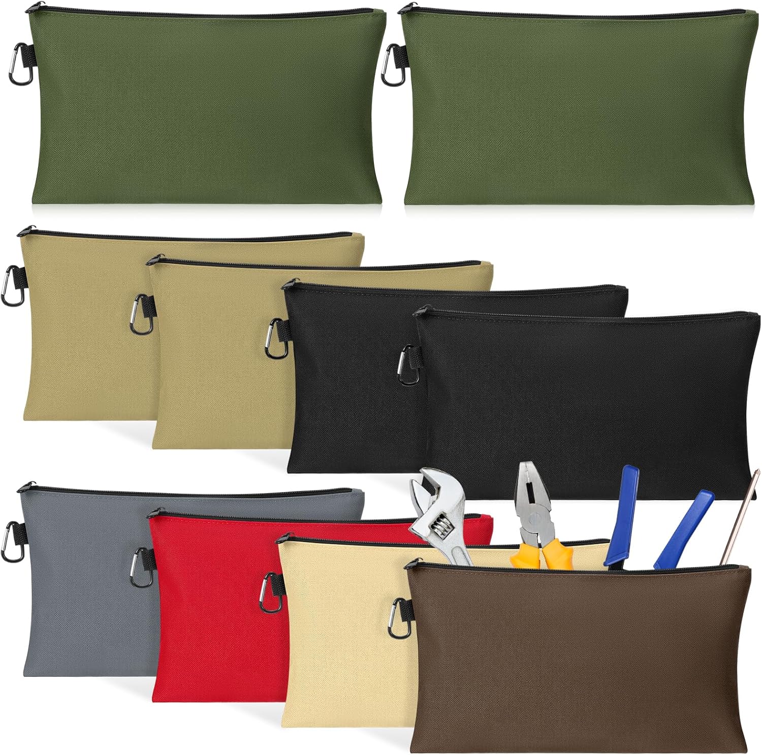 10 Pack Canvas Tool Bag Pouches, Heavy Duty Zipper Pouch Utility Pouches Multipurpose Canvas Tote Pouch Organizer for Storage Items Portable Supplies(12" x 7")