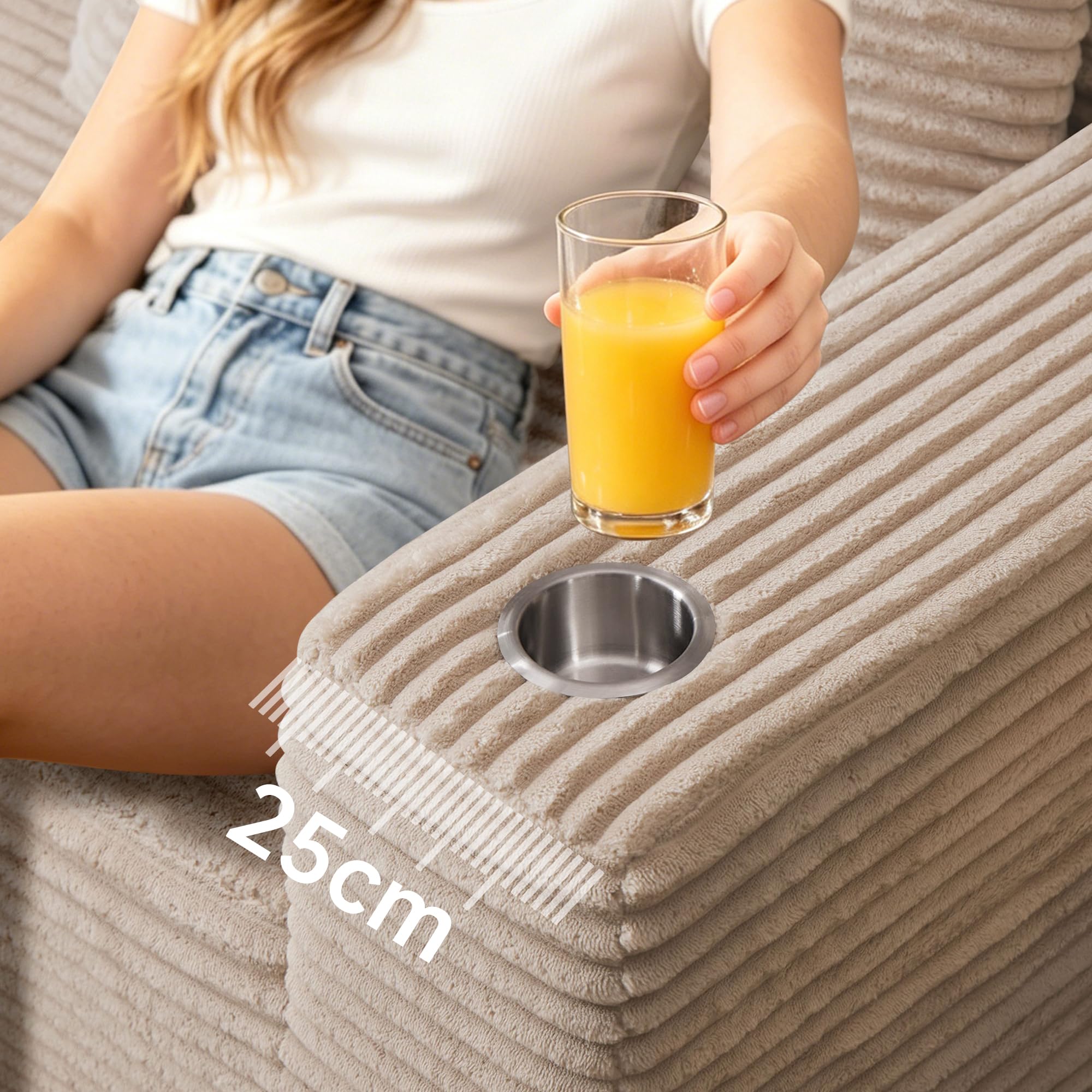 261cm Corduroy Modulares Schlafsofa, Knochenlose Cloud Couch L-Form Ecksofa mit Schlaffunktion, Modulares Sektionssofas mit Chaise für Wohnzimmer Schlafzimmer, 3 Sitzer Sofa Beige
