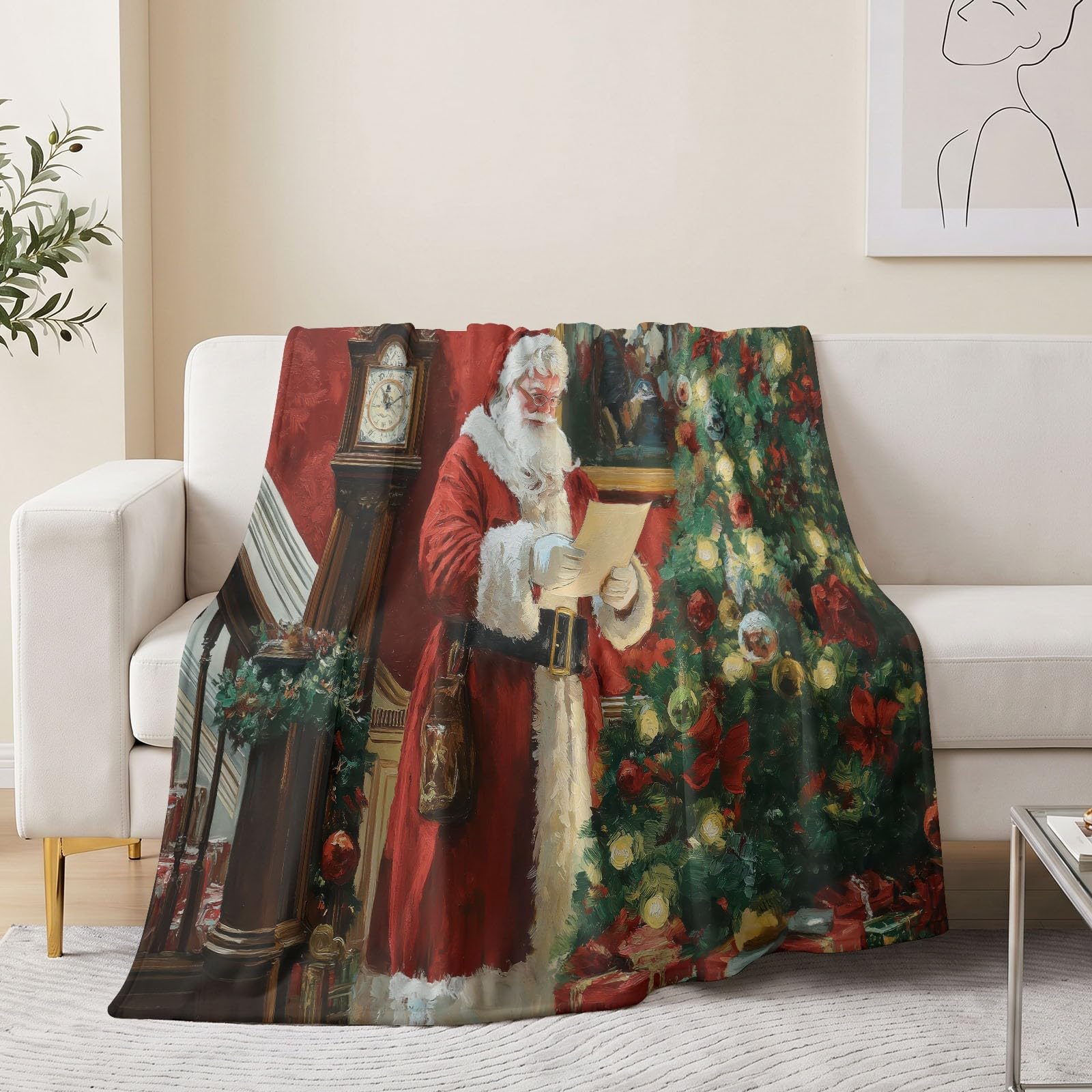 Czerwony koc narzuta dla dzieci, 150 x 200 cm, tradycyjny Święty Mikołaj, kokarda, szerpa, flanelowy koc dla chłopców, dziewcząt, dzieci, prezent, miękki, motyw bożonarodzeniowy, narzuta na kanapę
