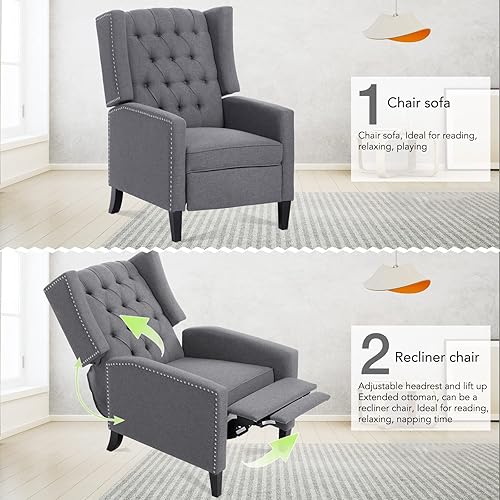 Miniatura 17 de Sillas reclinables para adultos, sofá reclinable ajustable con respaldo de ala con reposapiés extendido, sillas reclinables modernas de tela, sillas