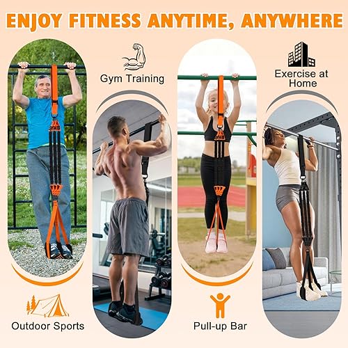 Miniatura 5 de Juego de bandas de asistencia para dominadas, 3 bandas de resistencia de barra de dominadas, peso y altura ajustable, equipo de entrenamiento con