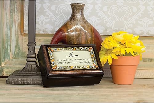 Miniatura 5 de Cottage Garden Caja de música con texto en inglés "Mom an Angel Hold Me Up", tono tierra ámbar, reproduce el viento debajo de mis alas