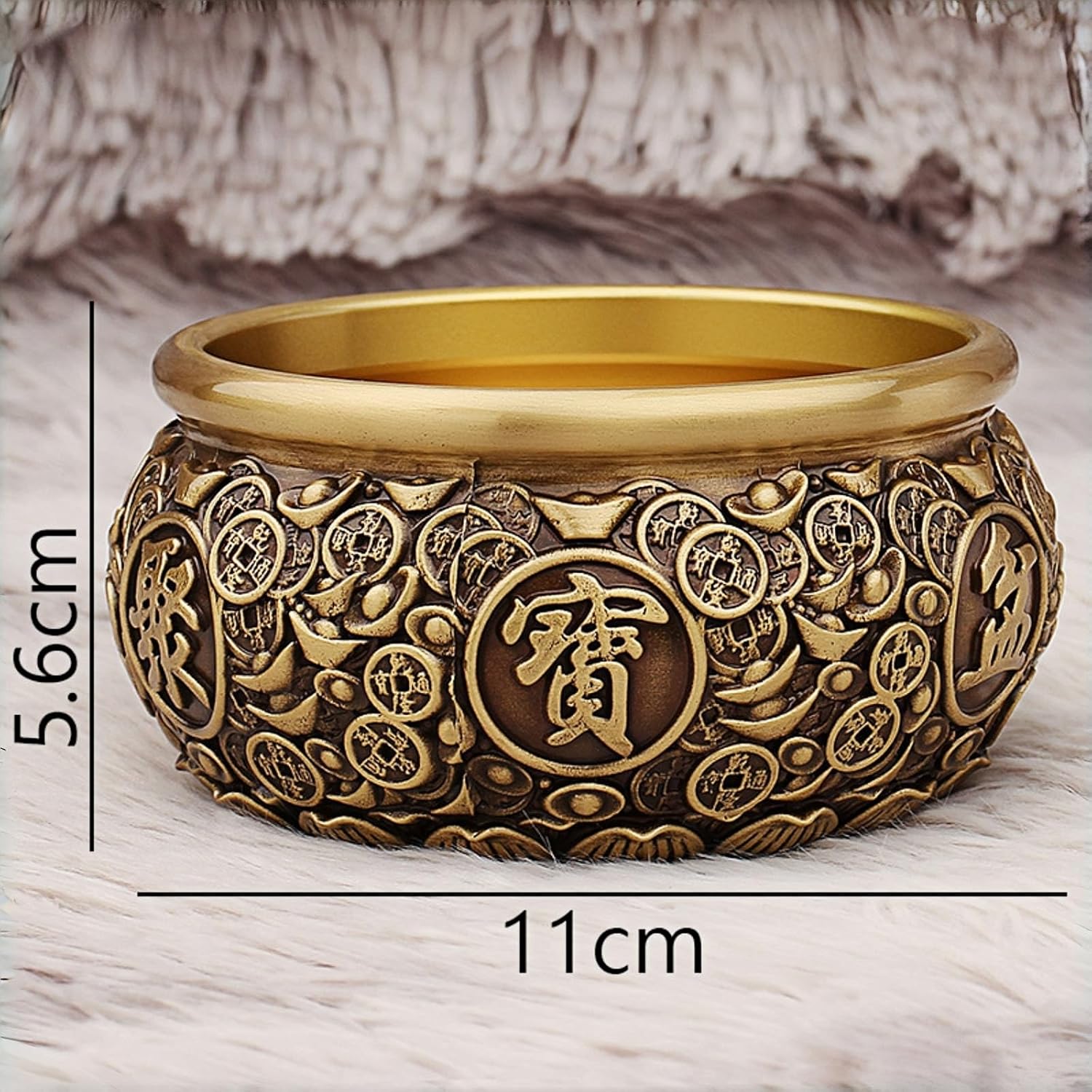 Feng Shui Money Bowl - 4.3 Inch Chinese Wealth Bowl with Ancient Coin & Lotus Base, 0.95lb. Feng Shui Wealth Bowl Chinese Money Bowl Home Office Decor 11x11x5.6cm